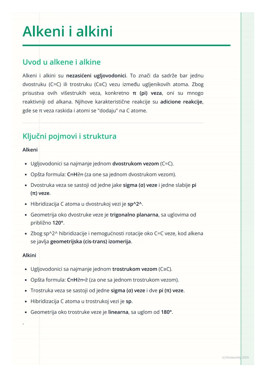 # Alkeni i alkini

Uvod u alkene i alkine

Alkeni i alkini su nezasićeni ugljovodonici. To znači da sadrže bar jednu
dvostruku (C=C) ili tro