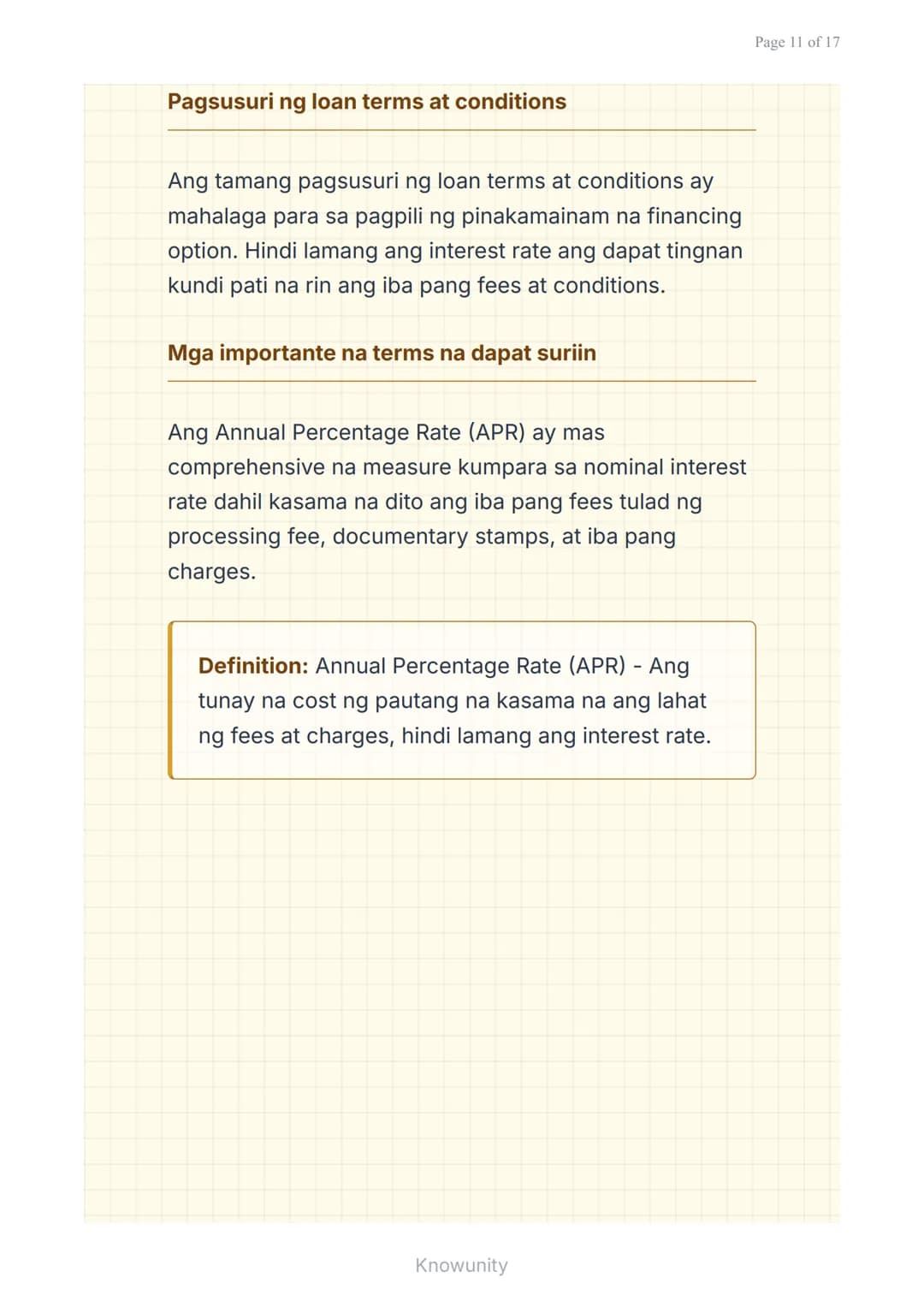 Mga Pautang at Financing: Pag-aanalisa ng Interest
Rate at Terms
Pag-aaral ng mga uri ng pautang at
pagsusuri ng interest rates
Mga Layuning