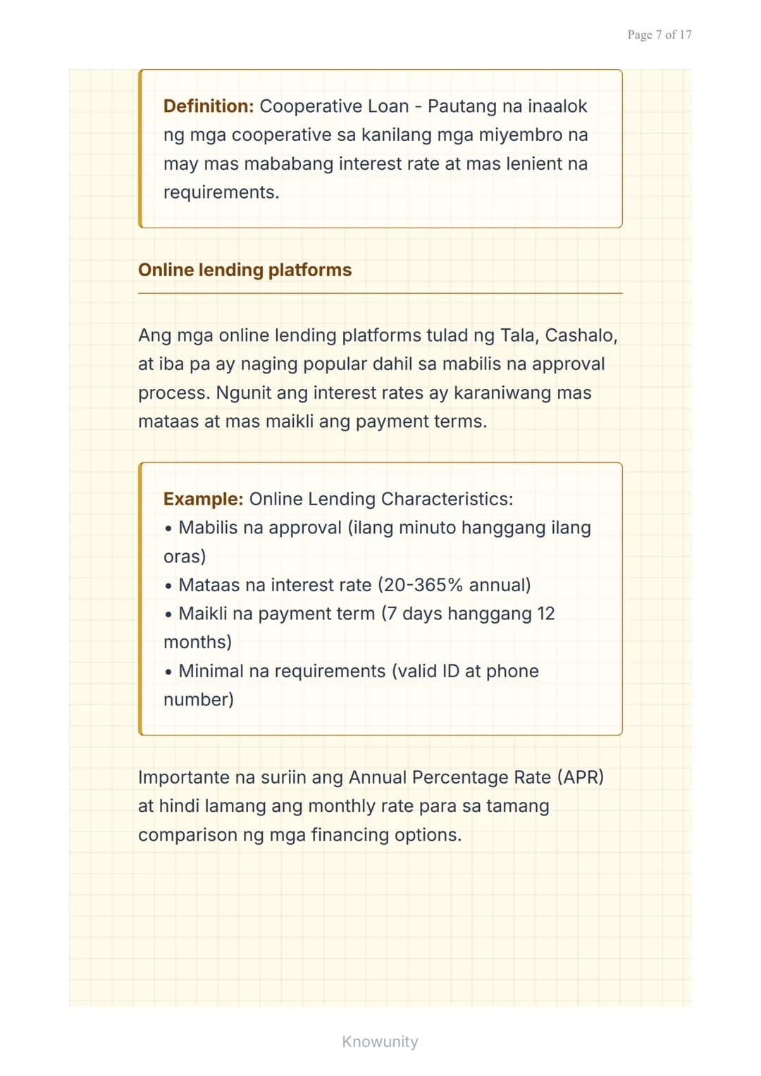 Mga Pautang at Financing: Pag-aanalisa ng Interest
Rate at Terms
Pag-aaral ng mga uri ng pautang at
pagsusuri ng interest rates
Mga Layuning