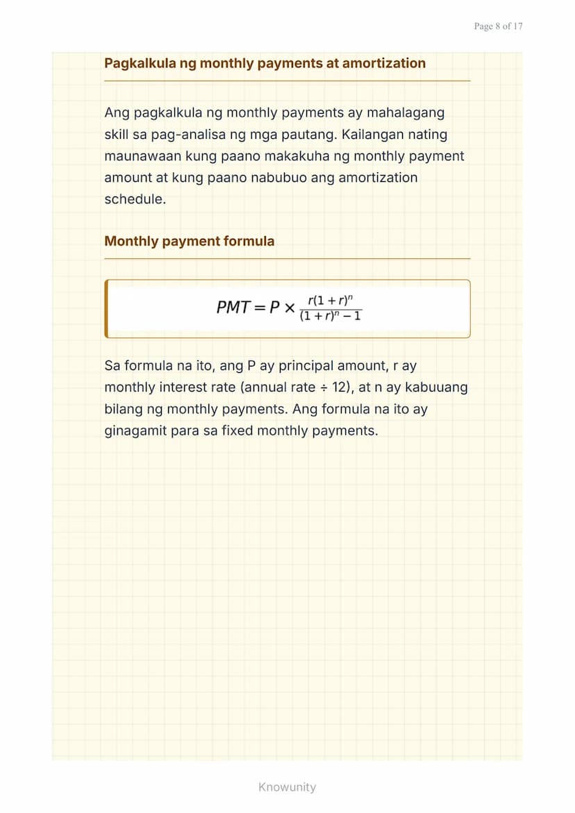 Mga Pautang at Financing: Pag-aanalisa ng Interest
Rate at Terms
Pag-aaral ng mga uri ng pautang at
pagsusuri ng interest rates
Mga Layuning