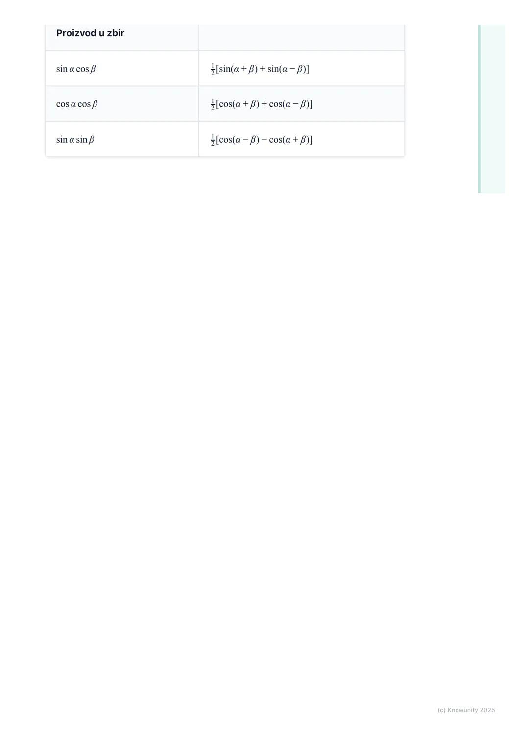 # Formule transformacije zbira i
razlike u proizvod i obrnuto

Uvod i značaj formula

Ove formule su jako važne jer nam omogućavaju da zbiro