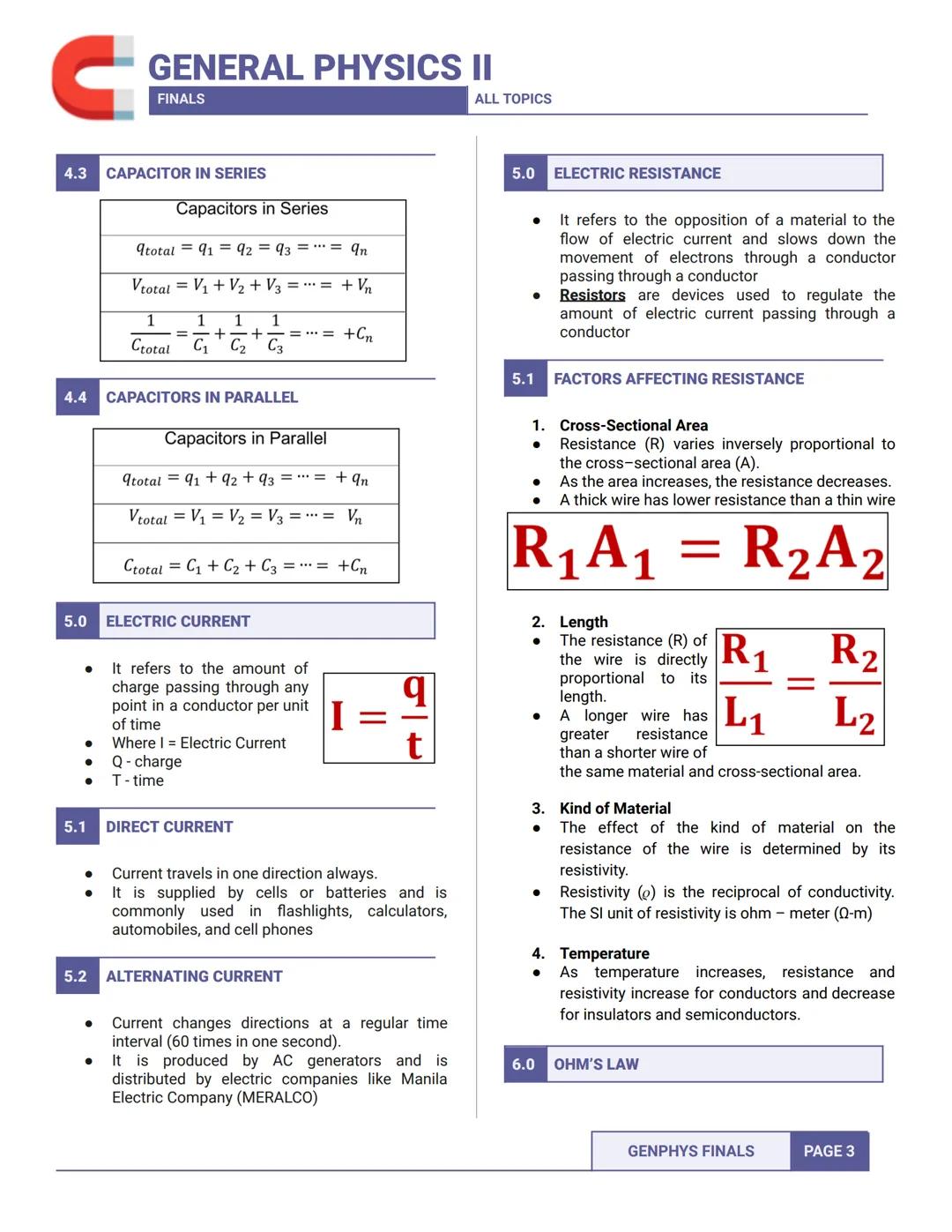 GENERAL PHYSICS II
FINALS
- SEM 2 ALL TOPICS -
1.0 ELECTROSTATICS
Refers to studying all phenomena with electric
charges at rest
1.1 ELECTRI