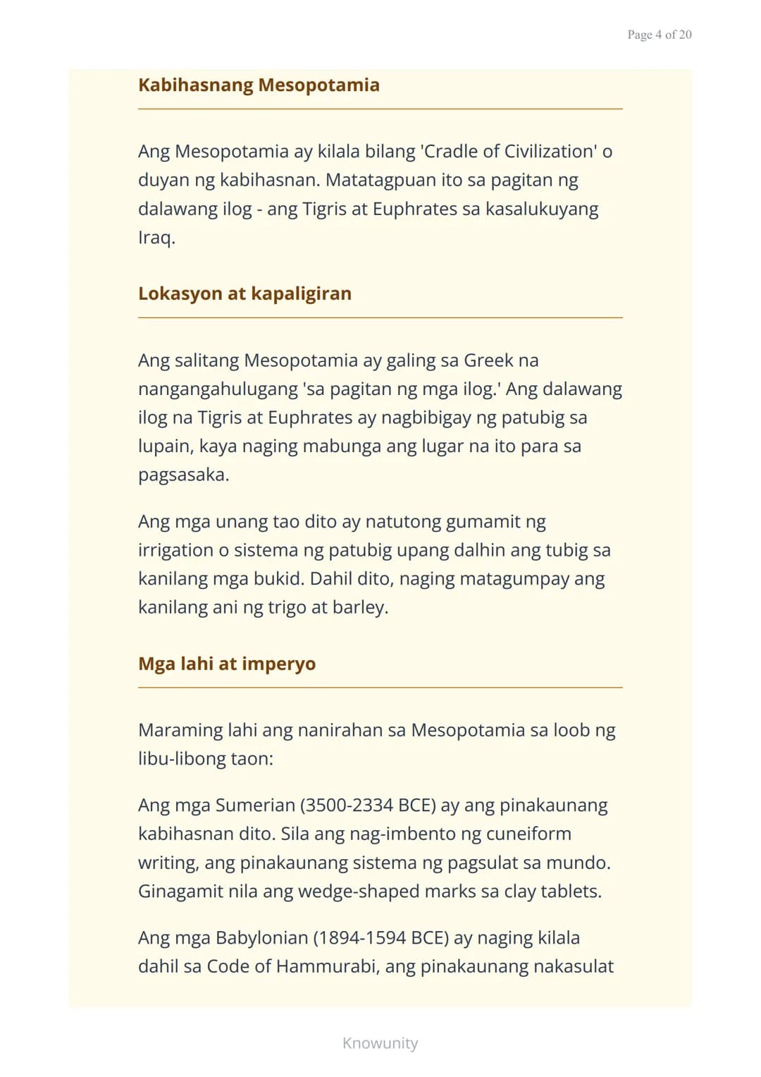 # Sinauang Kabihasnan ng Daigdig: Mesopotamia, Ehipto, Indus, at Tsina

Pag-aaral ng apat na mahahalagang sinaunang kabihasnan sa mundo

## 