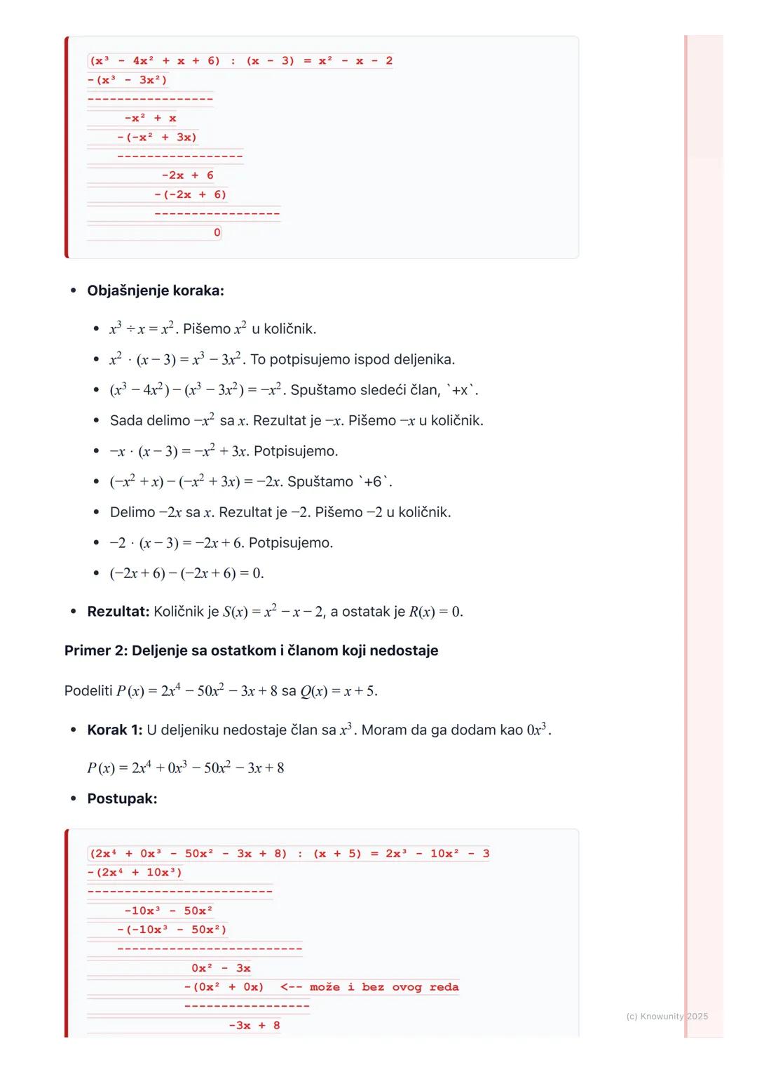 # Deljenje polinoma

Uvod u deljenje polinoma

Deljenje polinoma je vrlo slično običnom deljenju brojeva koje smo učili u
osnovnoj školi, sa