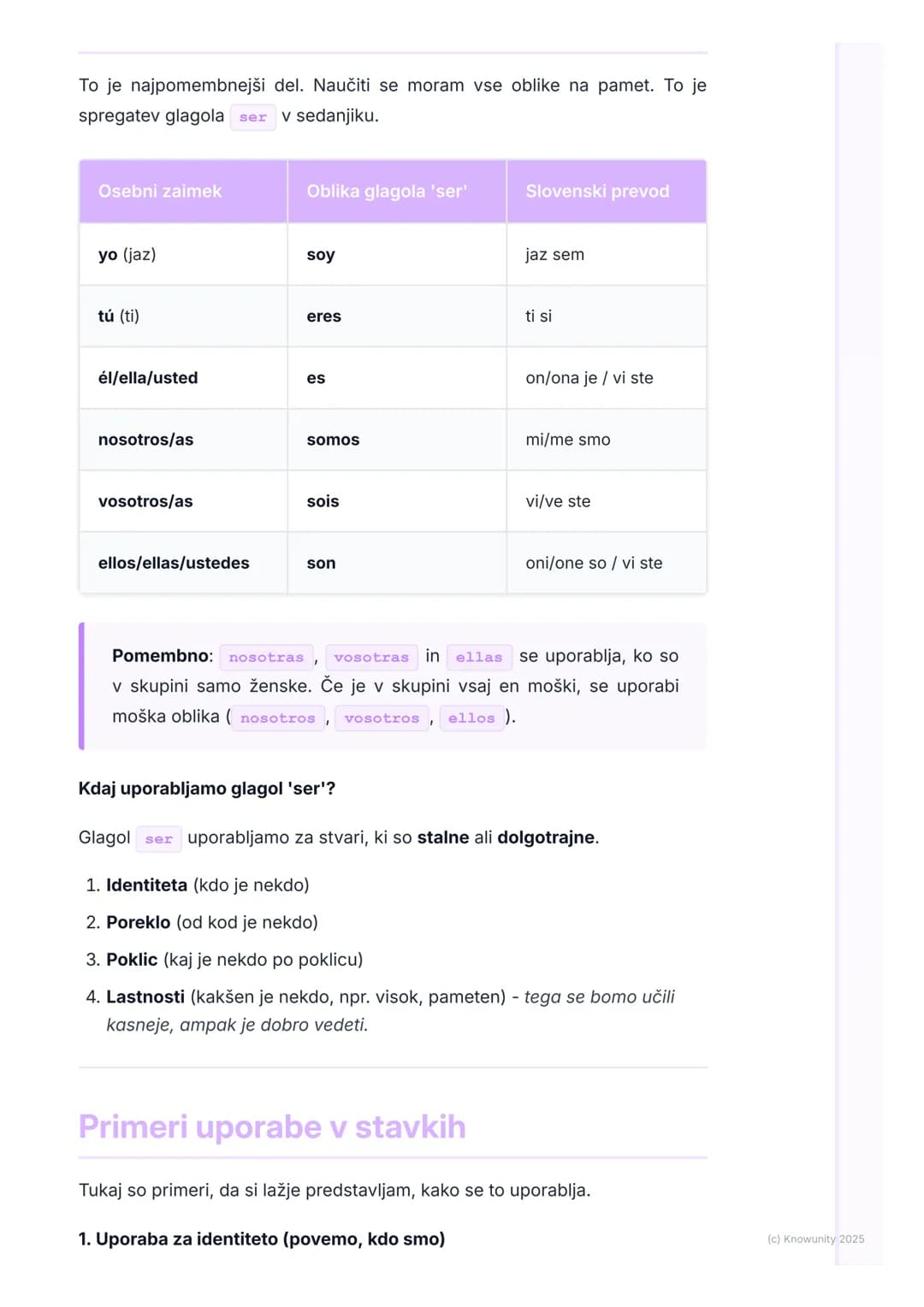 # Glagol 'Ser' (biti)

Uvod v glagol 'ser'

Glagol ser je eden najpomembnejših glagolov v španščini. Pomeni "biti".
Uporabljamo ga, da povem