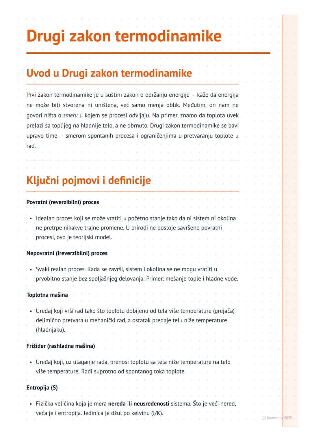 # Drugi zakon termodinamike

Uvod u Drugi zakon termodinamike

Prvi zakon termodinamike je u suštini zakon o održanju energije - kaže da ene