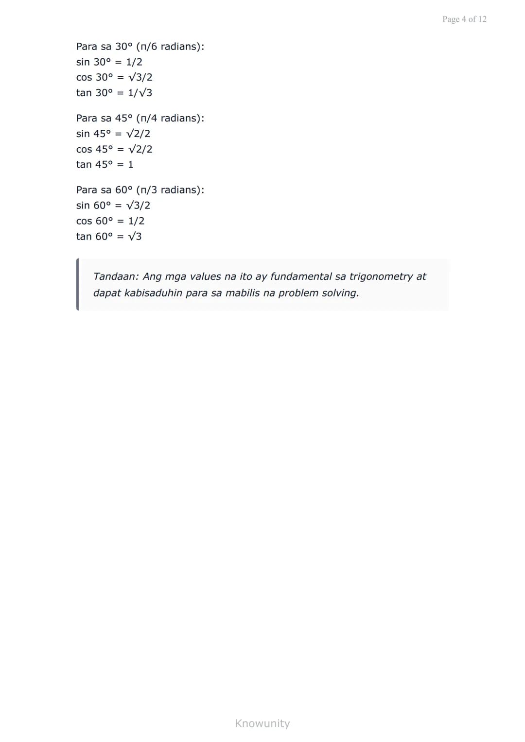 # Mga Trigonometric Functions at Angles: Degrees at Radians

Pag-aaral ng mga trigonometric functions at angle measurements

# Mga Layuning 