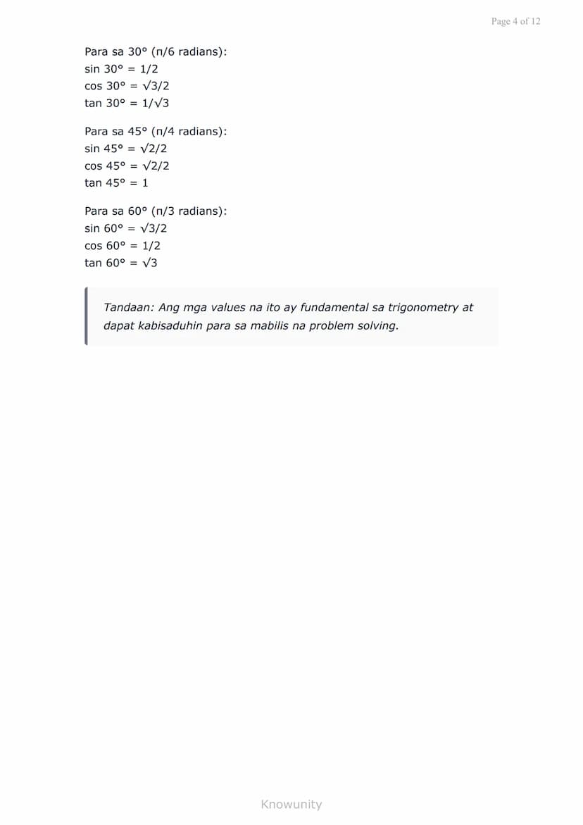 # Mga Trigonometric Functions at Angles: Degrees at Radians

Pag-aaral ng mga trigonometric functions at angle measurements

# Mga Layuning 
