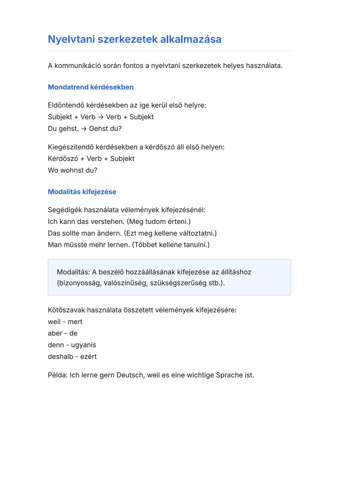 Német kommunikáció:
kérdések, válaszok és
vélemények
Német nyelvű kommunikációs helyzetek és nyelvtani szerkezetek
Német • Grade 8 • Hungary
