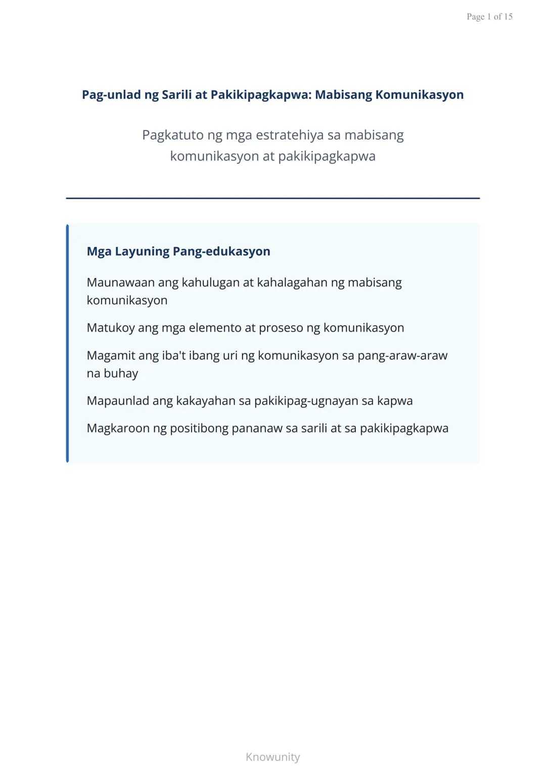 Pag-unlad ng Sarili at Pakikipagkapwa: Mabisang Komunikasyon