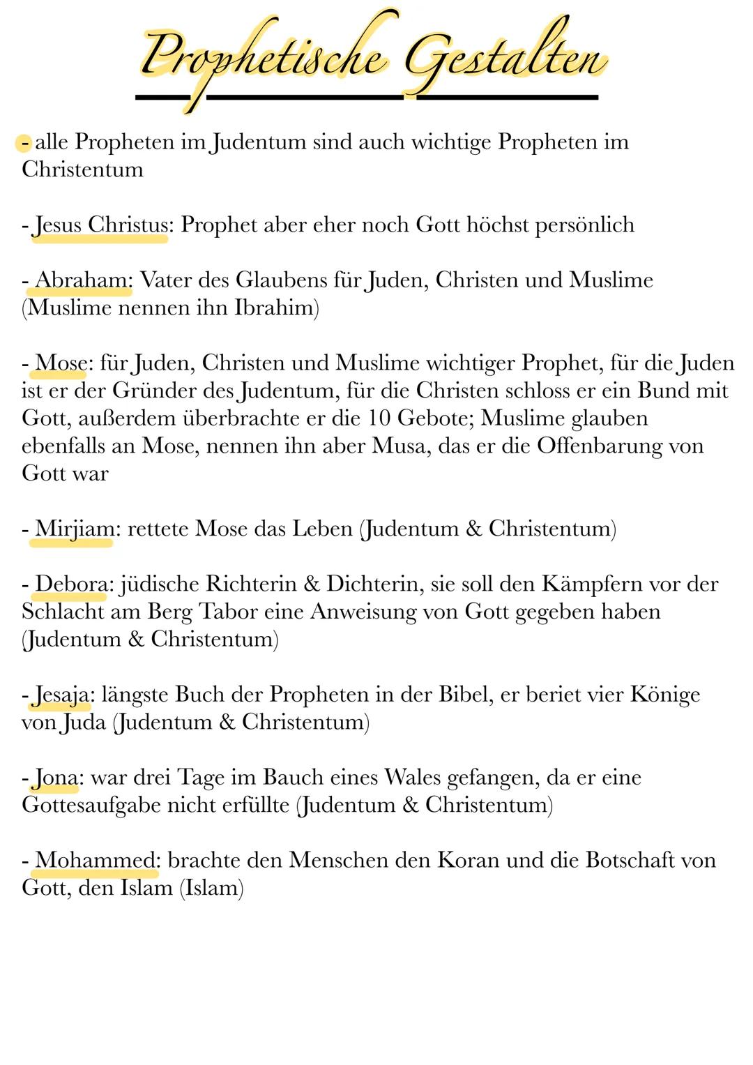 # Prophetische Gestalten

- alle Propheten im Judentum sind auch wichtige Propheten im
Christentum

- Jesus Christus: Prophet aber eher noch