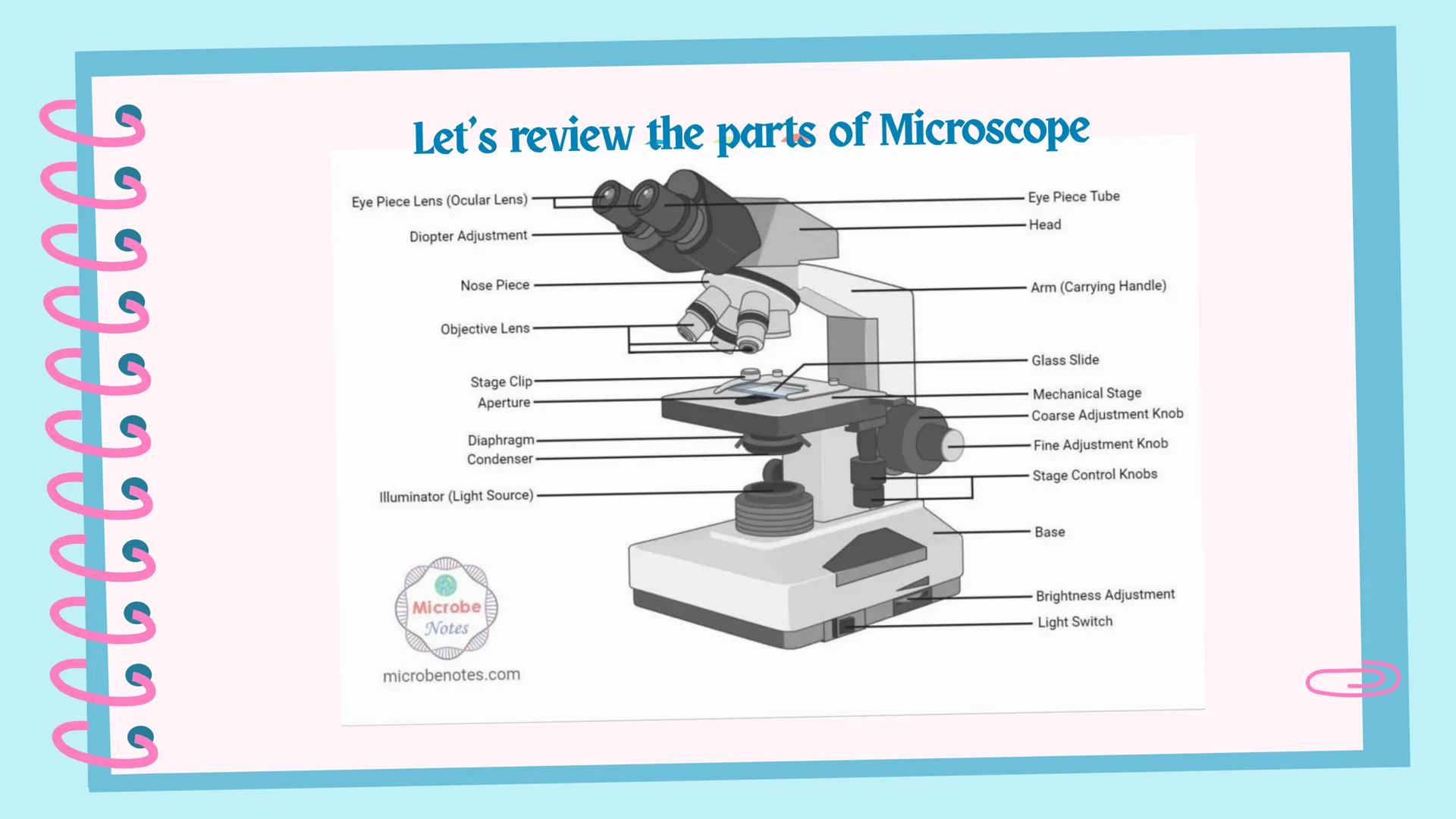 ## Microscope # Objectives

By the end of the session, you should be able to:
1. identify the parts and functions of a compound microscope;
