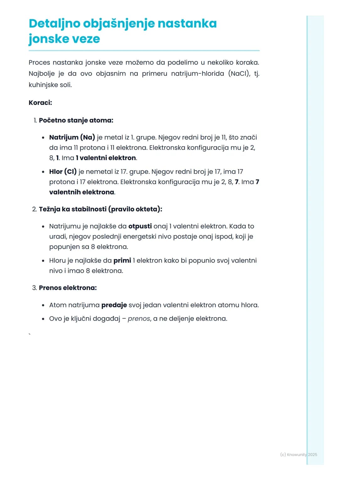 # Jonska veza

## Uvod u jonsku vezu

Jonska veza je jedna od osnovnih hemijskih veza. Nastaje između
atoma metala i atoma nemetala. Ključna