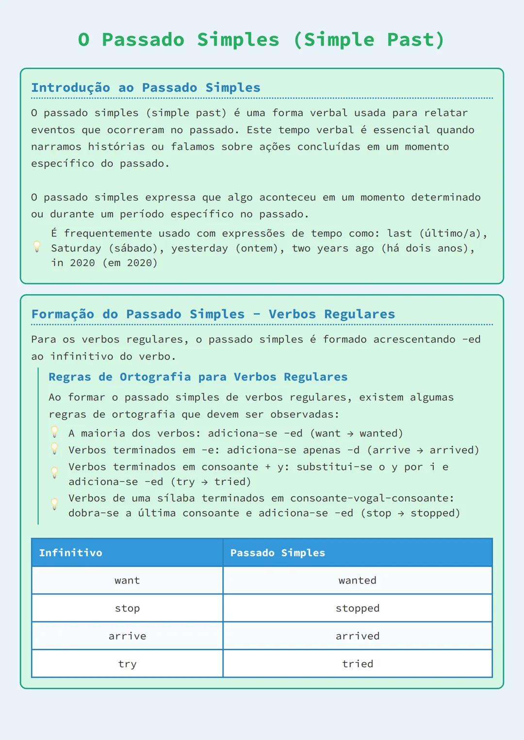 # O Passado Simples (Simple Past)

## Introdução ao Passado Simples

O passado simples (simple past) é uma forma verbal usada para relatar
e
