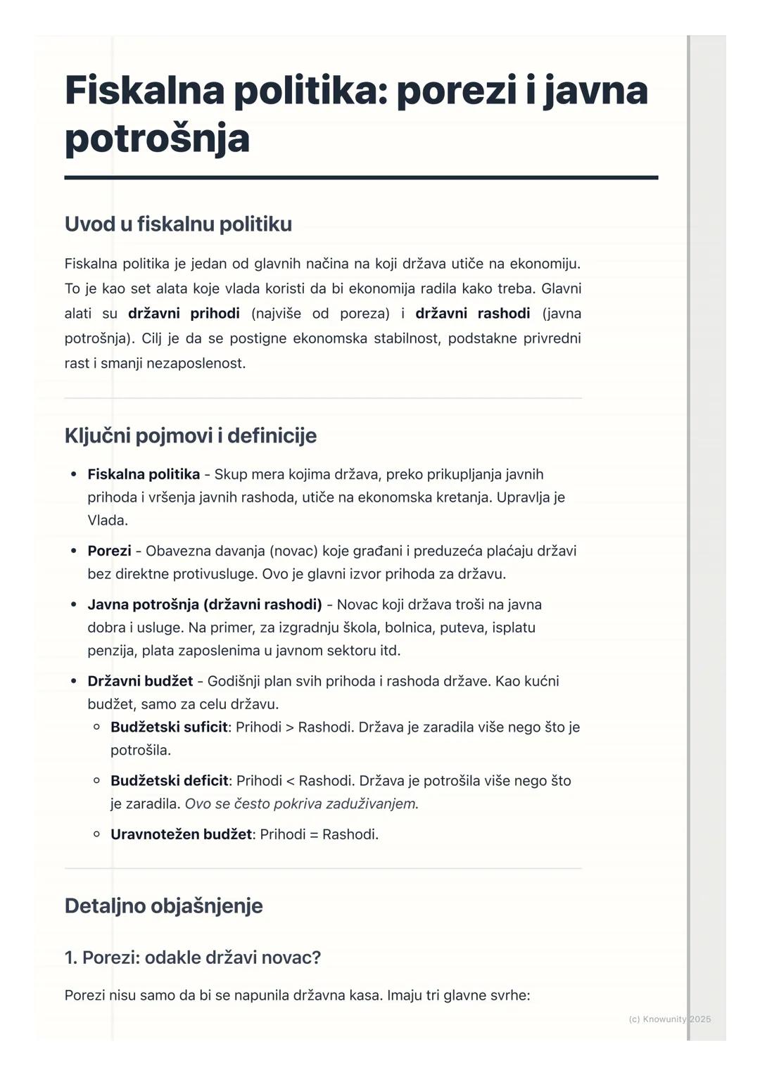 # Fiskalna politika: porezi i javna
potrošnja

Uvod u fiskalnu politiku

Fiskalna politika je jedan od glavnih načina na koji država utiče n