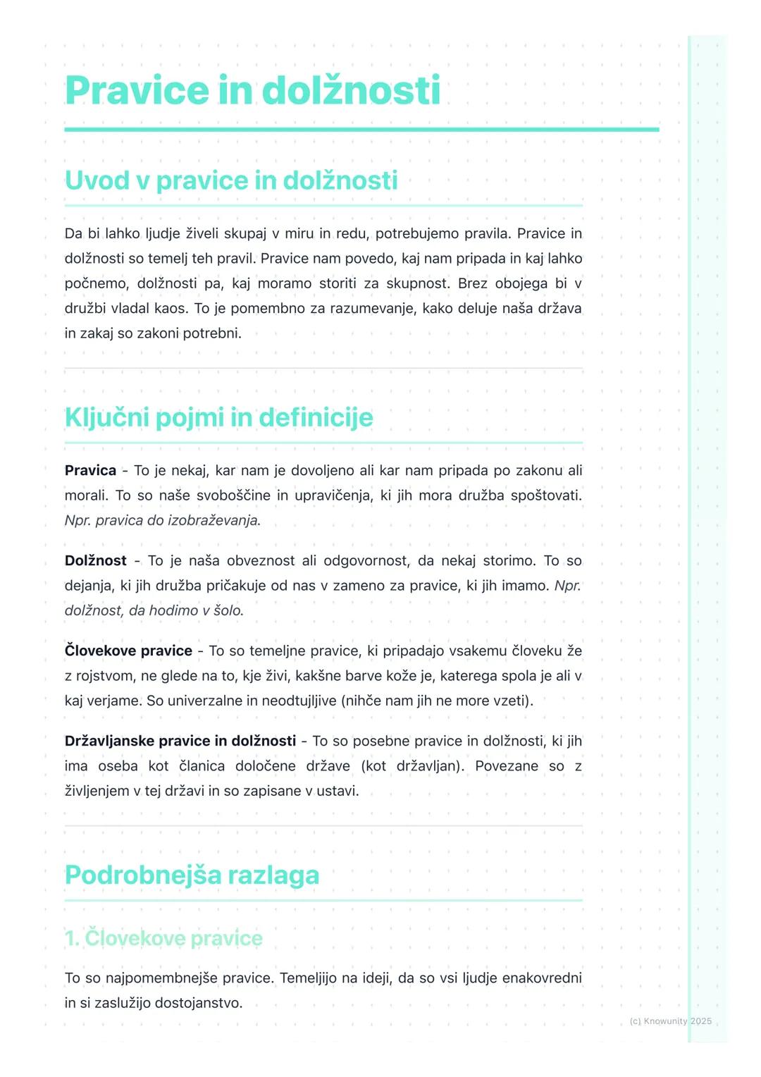 # Pravice in dolžnosti

## Uvod v pravice in dolžnosti

Da bi lahko ljudje živeli skupaj v miru in redu, potrebujemo pravila. Pravice in
dol