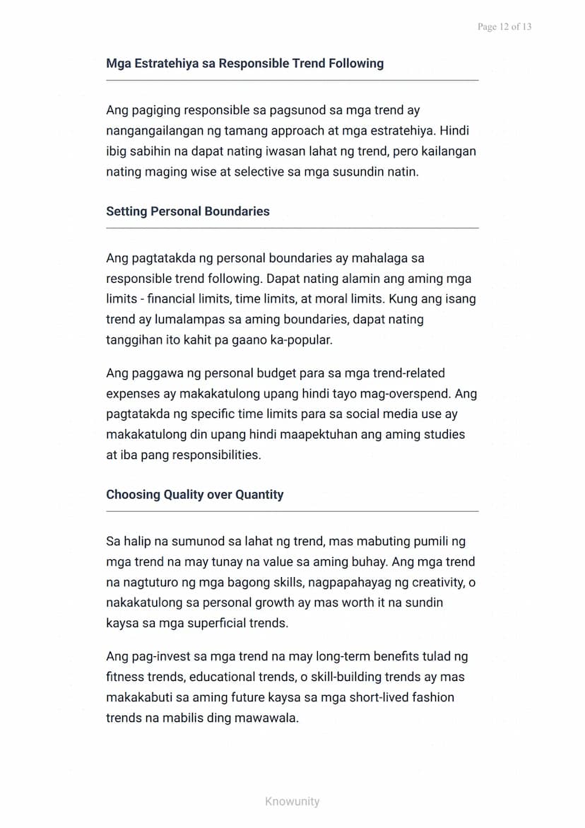 --- OCR Start ---
Pagkilala at Pagsusuri ng mga Trend sa Makabagong Panahon
Pagsusuri ng positibo at negatibong epekto ng
mga trend sa kabat