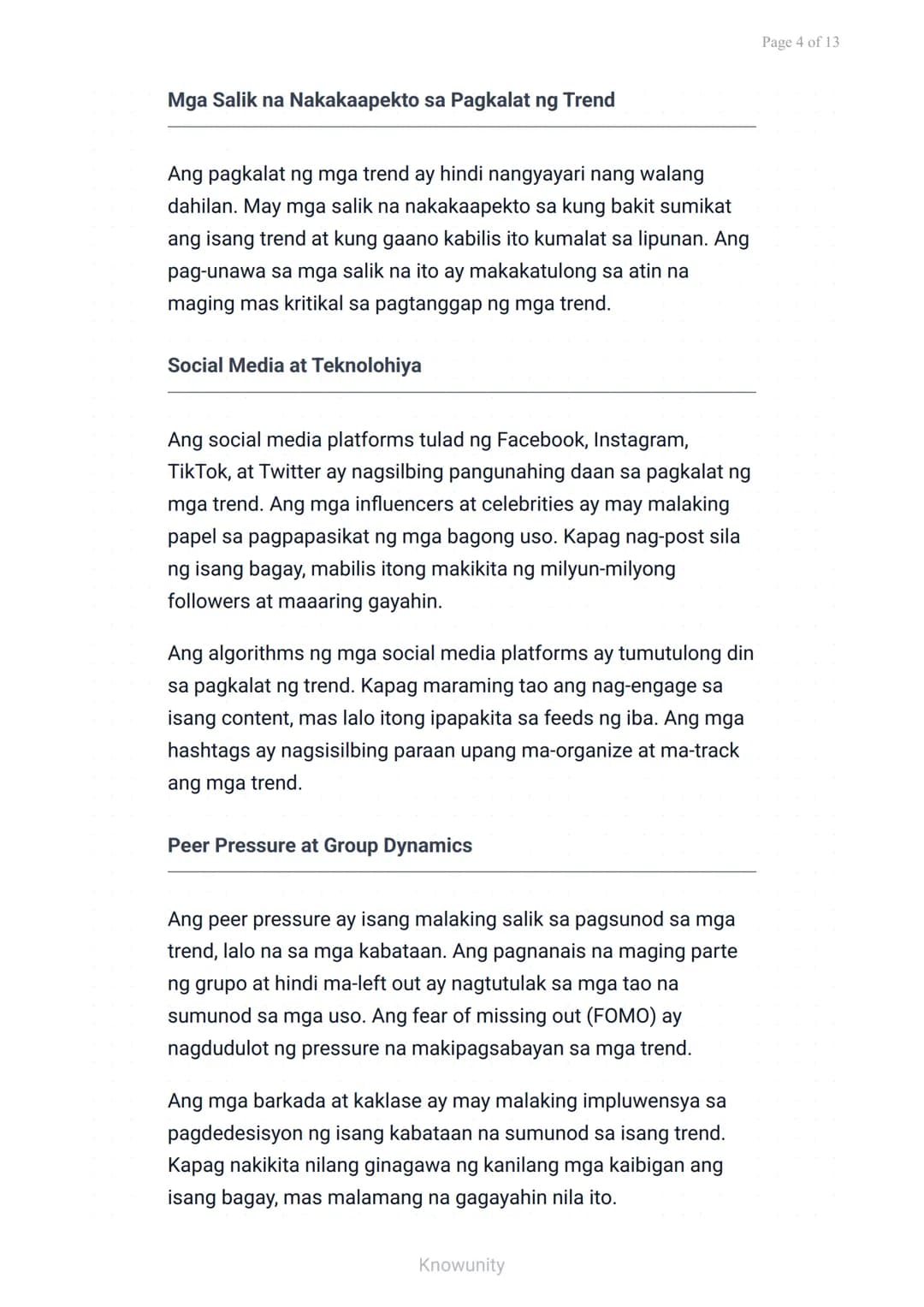 --- OCR Start ---
Pagkilala at Pagsusuri ng mga Trend sa Makabagong Panahon
Pagsusuri ng positibo at negatibong epekto ng
mga trend sa kabat