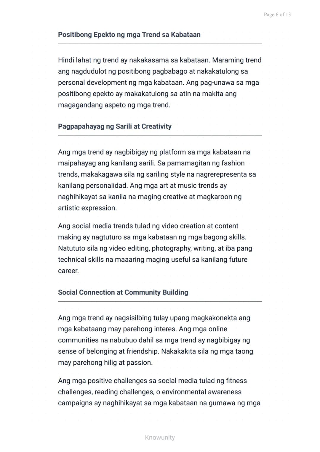 --- OCR Start ---
Pagkilala at Pagsusuri ng mga Trend sa Makabagong Panahon
Pagsusuri ng positibo at negatibong epekto ng
mga trend sa kabat
