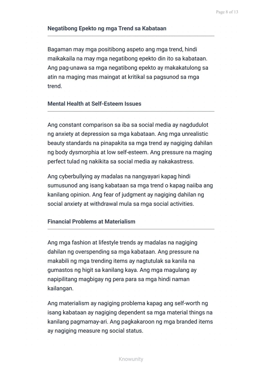 --- OCR Start ---
Pagkilala at Pagsusuri ng mga Trend sa Makabagong Panahon
Pagsusuri ng positibo at negatibong epekto ng
mga trend sa kabat