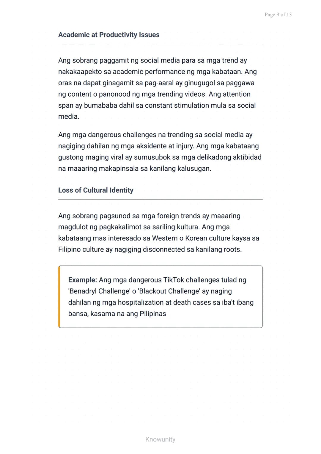 --- OCR Start ---
Pagkilala at Pagsusuri ng mga Trend sa Makabagong Panahon
Pagsusuri ng positibo at negatibong epekto ng
mga trend sa kabat