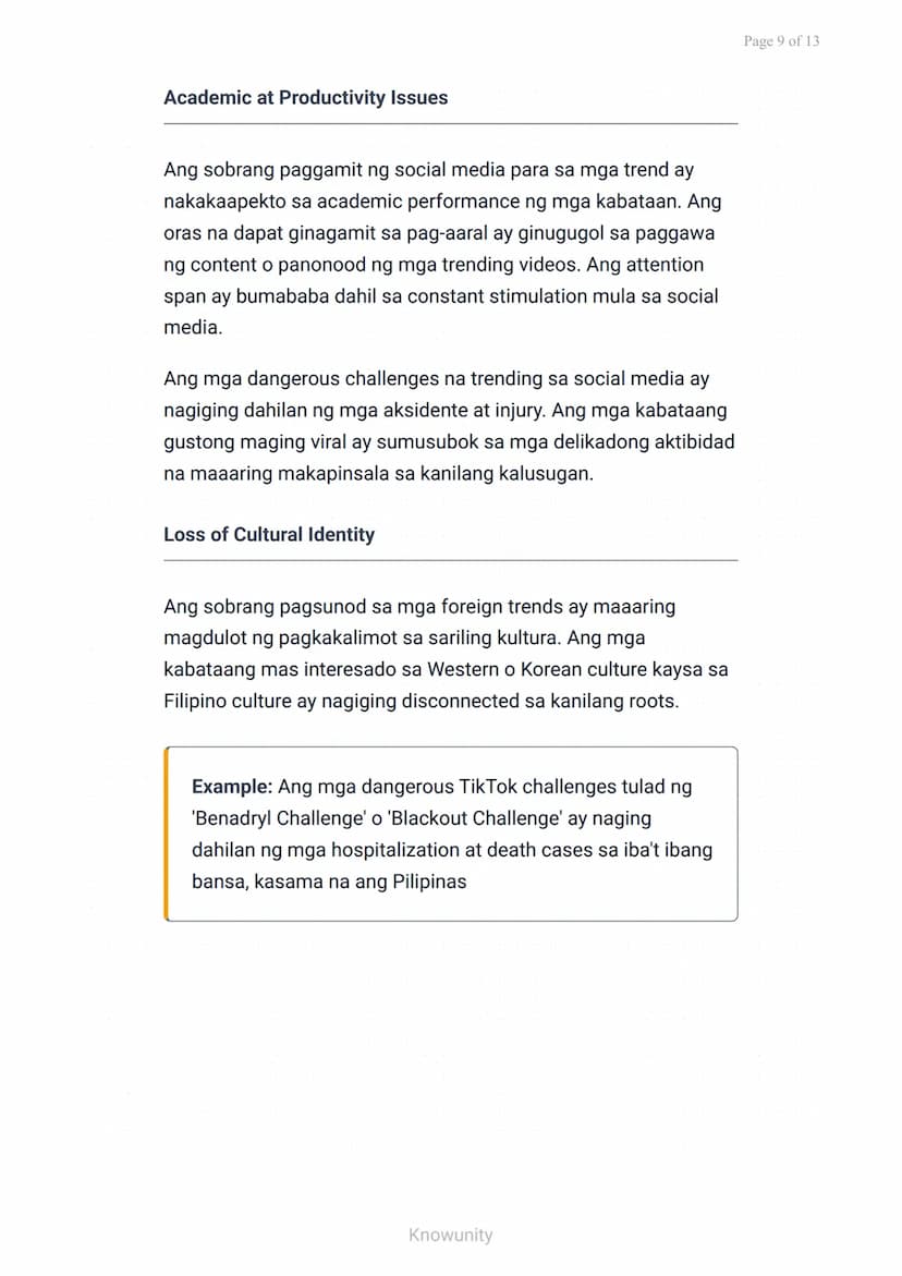 --- OCR Start ---
Pagkilala at Pagsusuri ng mga Trend sa Makabagong Panahon
Pagsusuri ng positibo at negatibong epekto ng
mga trend sa kabat