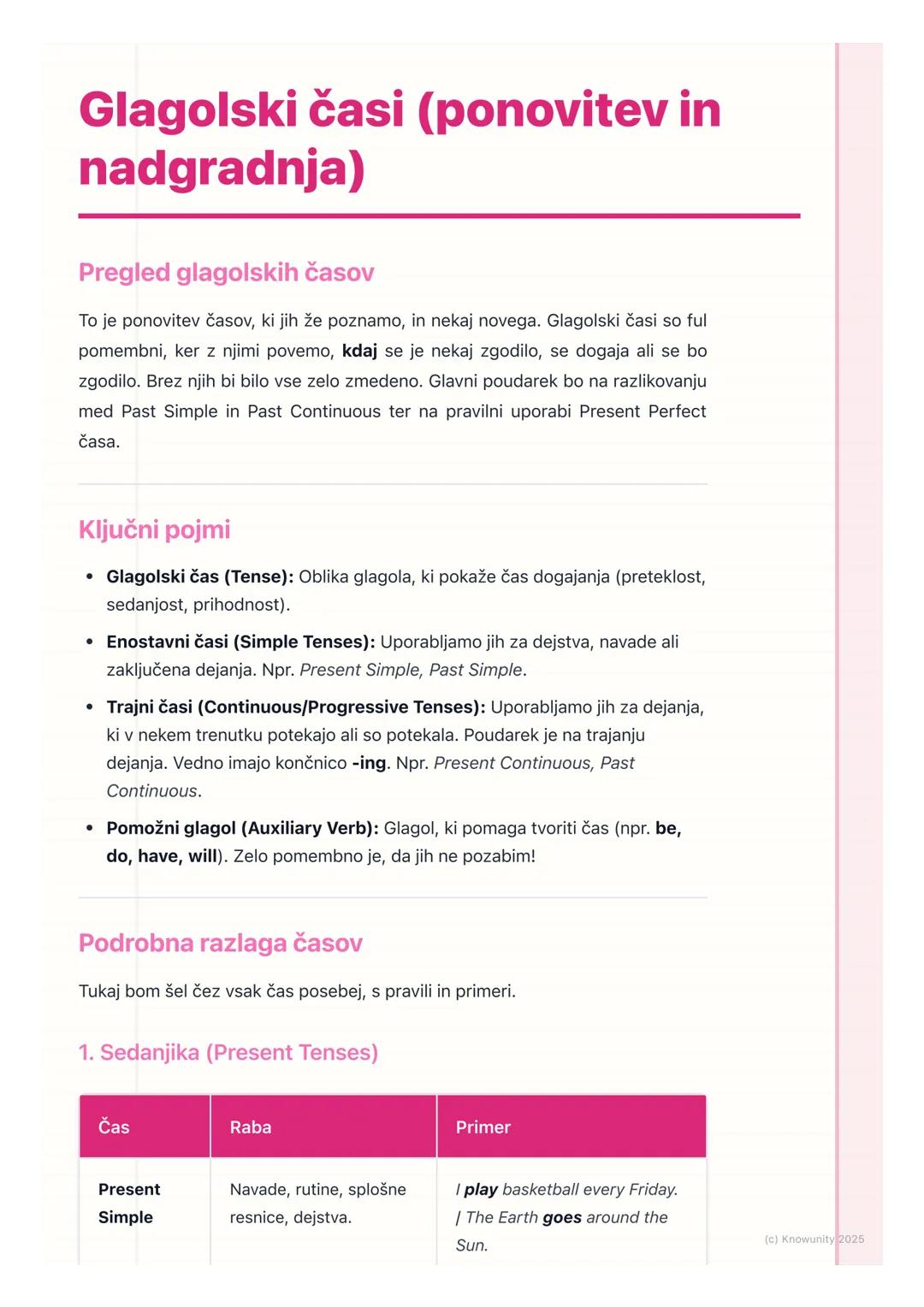 # Glagolski časi (ponovitev in
nadgradnja)

Pregled glagolskih časov

To je ponovitev časov, ki jih že poznamo, in nekaj novega. Glagolski č