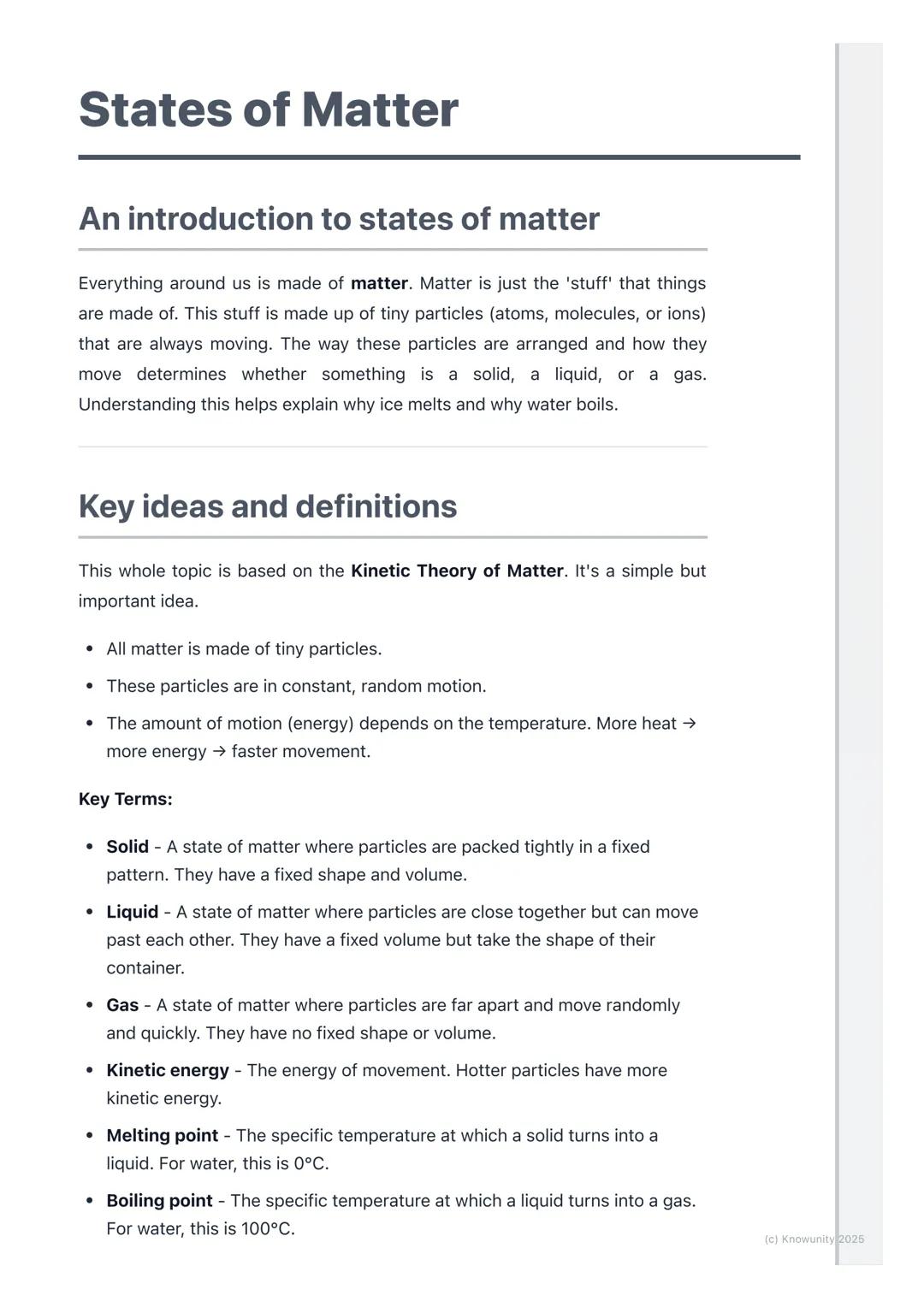 # States of Matter

## An introduction to states of matter

Everything around us is made of matter. Matter is just the 'stuff' that things
a