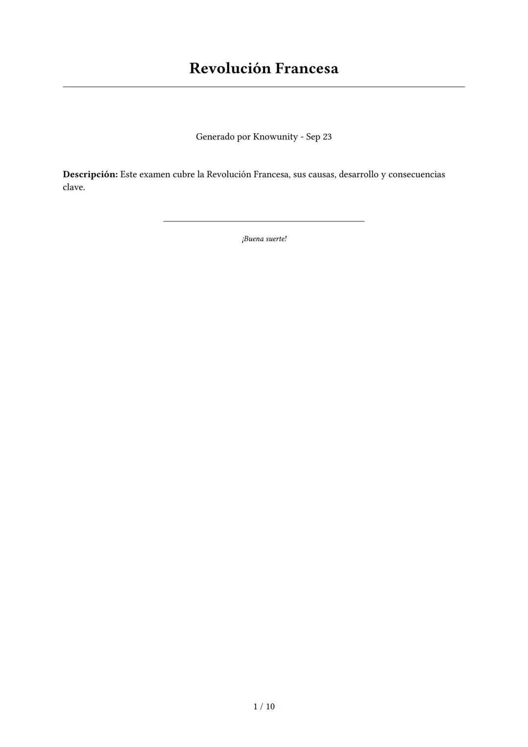 # Revolución Francesa

Generado por Knowunity - Sep 23

Descripción: Este examen cubre la Revolución Francesa, sus causas, desarrollo y cons