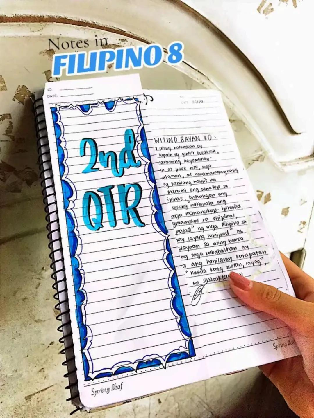 --- OCR Start ---
DATE:
lecture notes in
FILIPINO 8
1st
OTR
Spring Seaf
1st Quarter
bayan
NO
DATE: 19/03/13
se ng panitikang idinaanan so
am