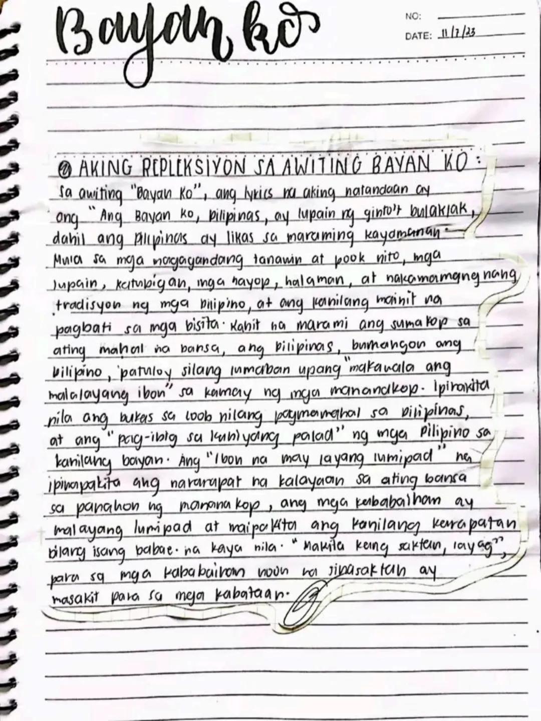--- OCR Start ---
DATE:
lecture notes in
FILIPINO 8
1st
OTR
Spring Seaf
1st Quarter
bayan
NO
DATE: 19/03/13
se ng panitikang idinaanan so
am
