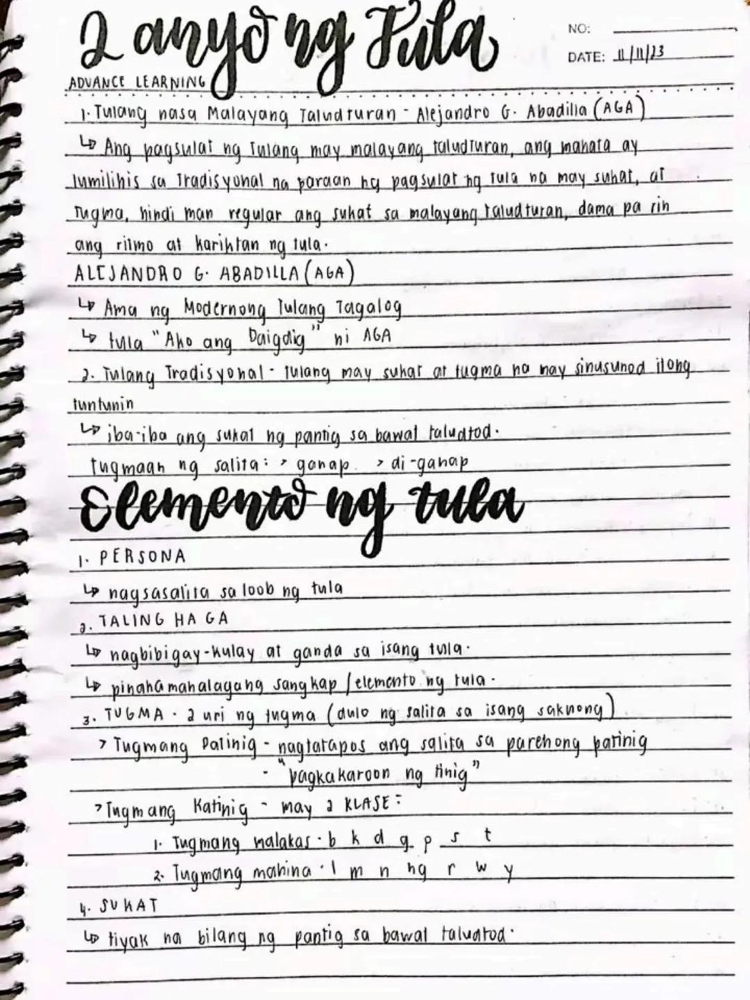 --- OCR Start ---
DATE:
lecture notes in
FILIPINO 8
1st
OTR
Spring Seaf
1st Quarter
bayan
NO
DATE: 19/03/13
se ng panitikang idinaanan so
am