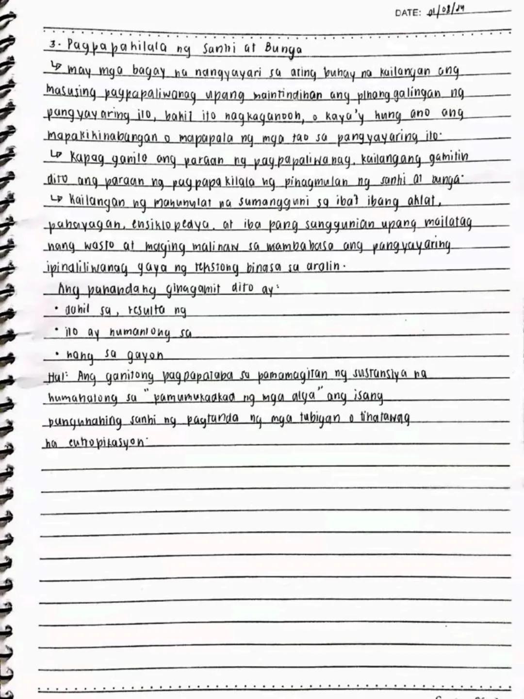 --- OCR Start ---
DATE:
lecture notes in
FILIPINO 8
1st
OTR
Spring Seaf
1st Quarter
bayan
NO
DATE: 19/03/13
se ng panitikang idinaanan so
am