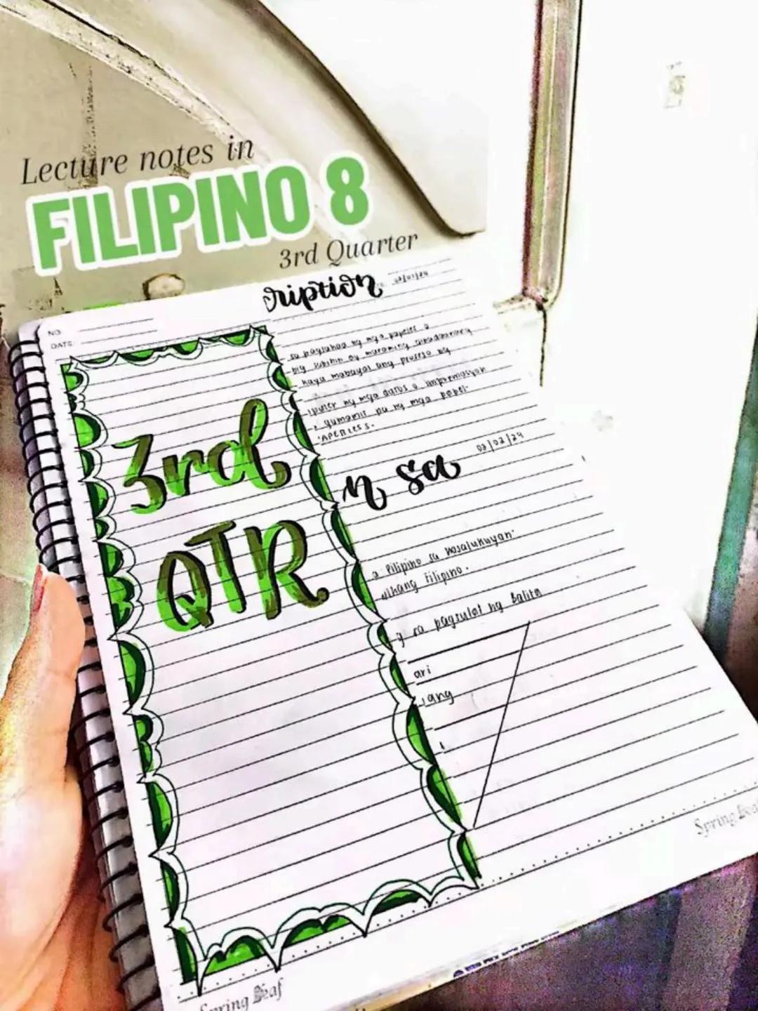 --- OCR Start ---
DATE:
lecture notes in
FILIPINO 8
1st
OTR
Spring Seaf
1st Quarter
bayan
NO
DATE: 19/03/13
se ng panitikang idinaanan so
am