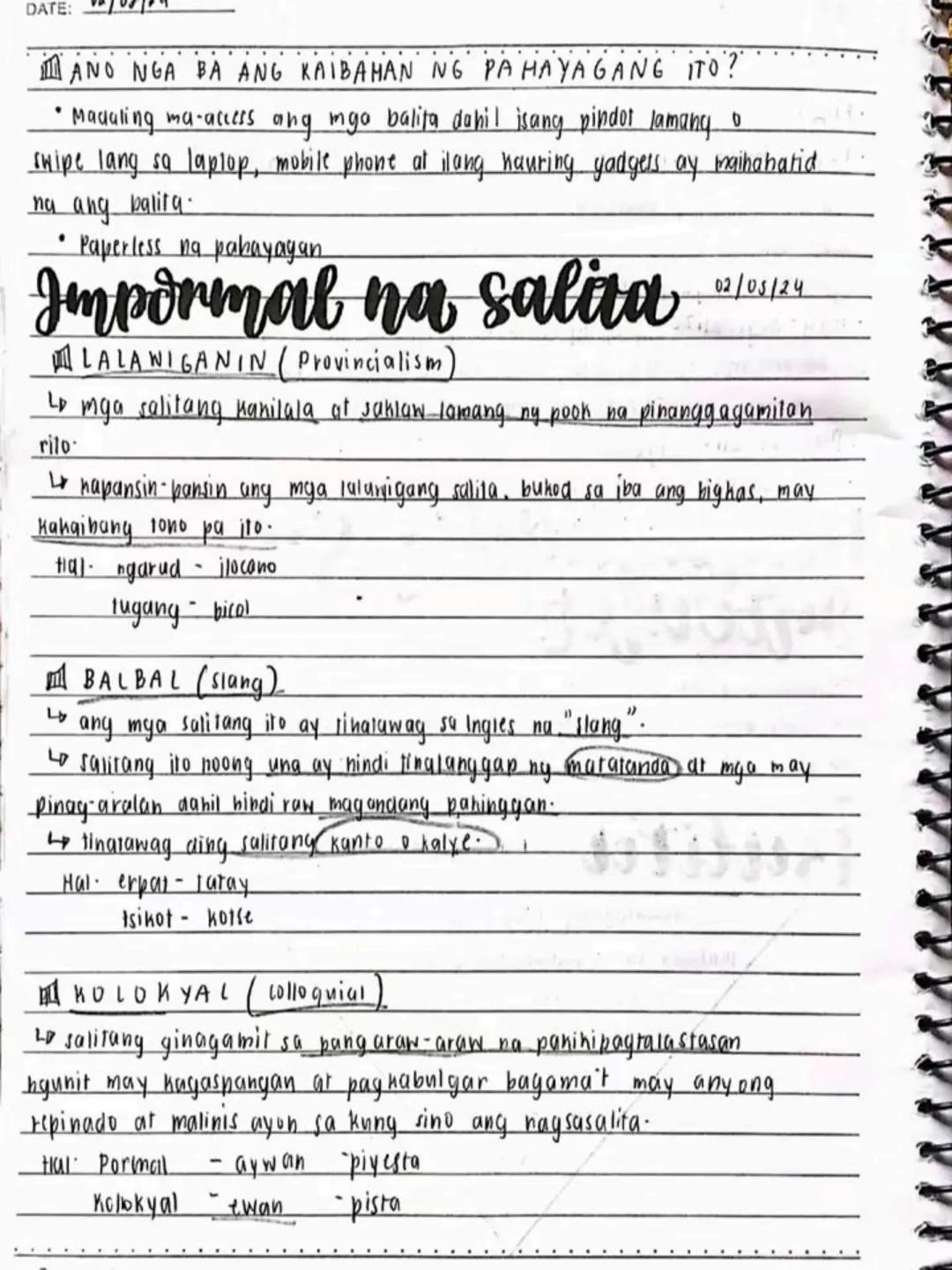 --- OCR Start ---
DATE:
lecture notes in
FILIPINO 8
1st
OTR
Spring Seaf
1st Quarter
bayan
NO
DATE: 19/03/13
se ng panitikang idinaanan so
am