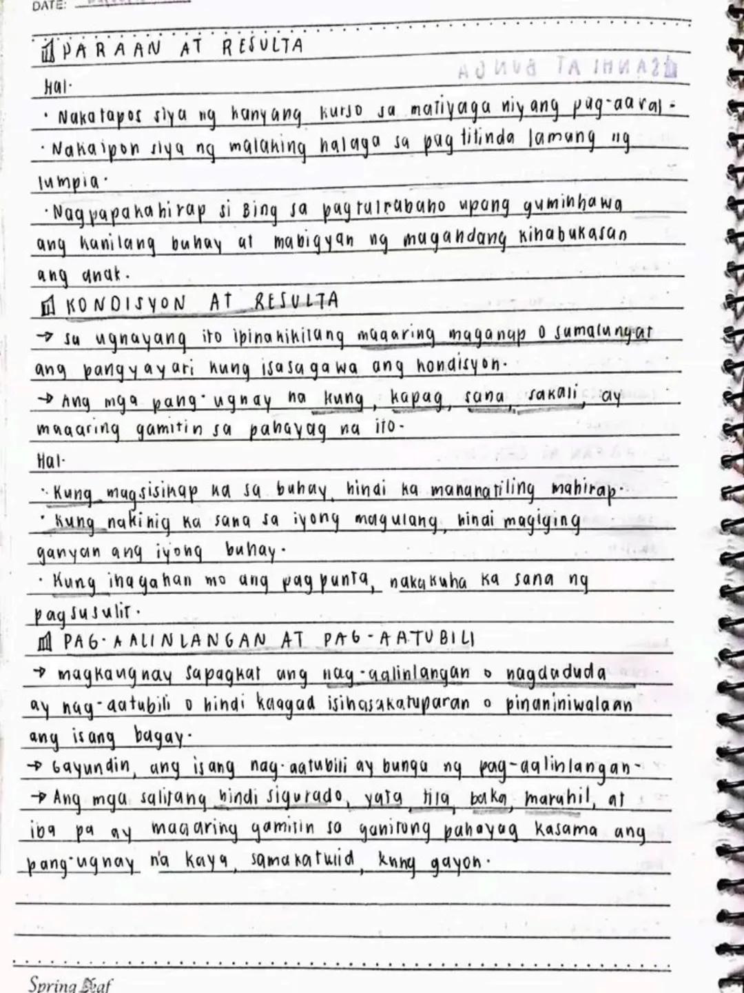 --- OCR Start ---
DATE:
lecture notes in
FILIPINO 8
1st
OTR
Spring Seaf
1st Quarter
bayan
NO
DATE: 19/03/13
se ng panitikang idinaanan so
am