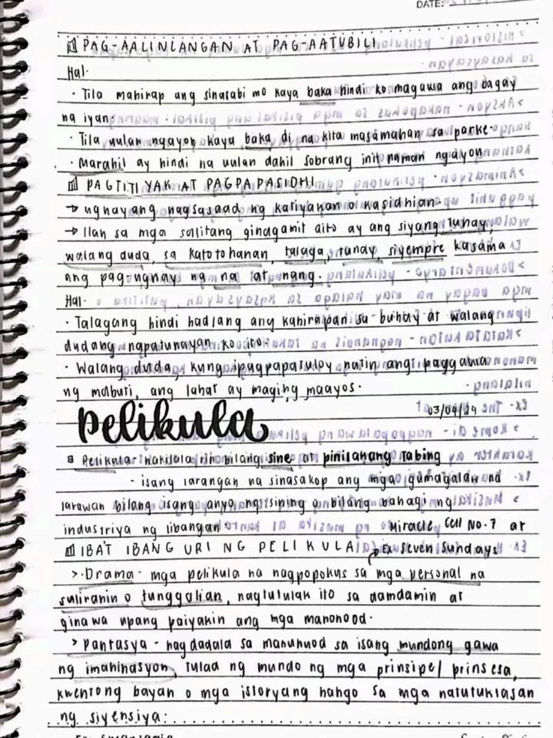 --- OCR Start ---
DATE:
lecture notes in
FILIPINO 8
1st
OTR
Spring Seaf
1st Quarter
bayan
NO
DATE: 19/03/13
se ng panitikang idinaanan so
am