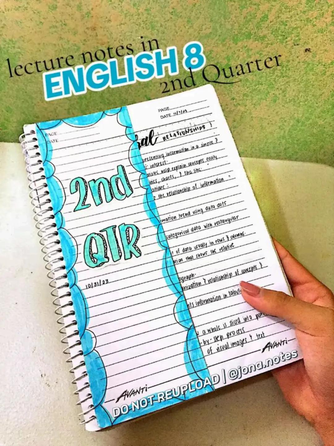 lecture notes in
ENGLISH 8
1st Quarter
PAGE
DATE
Good things
are coming
PSALM 27:13
DO NOT REUPLOAD | @jona.notes
BREAK A LEG!
-AVANTI- PAGE