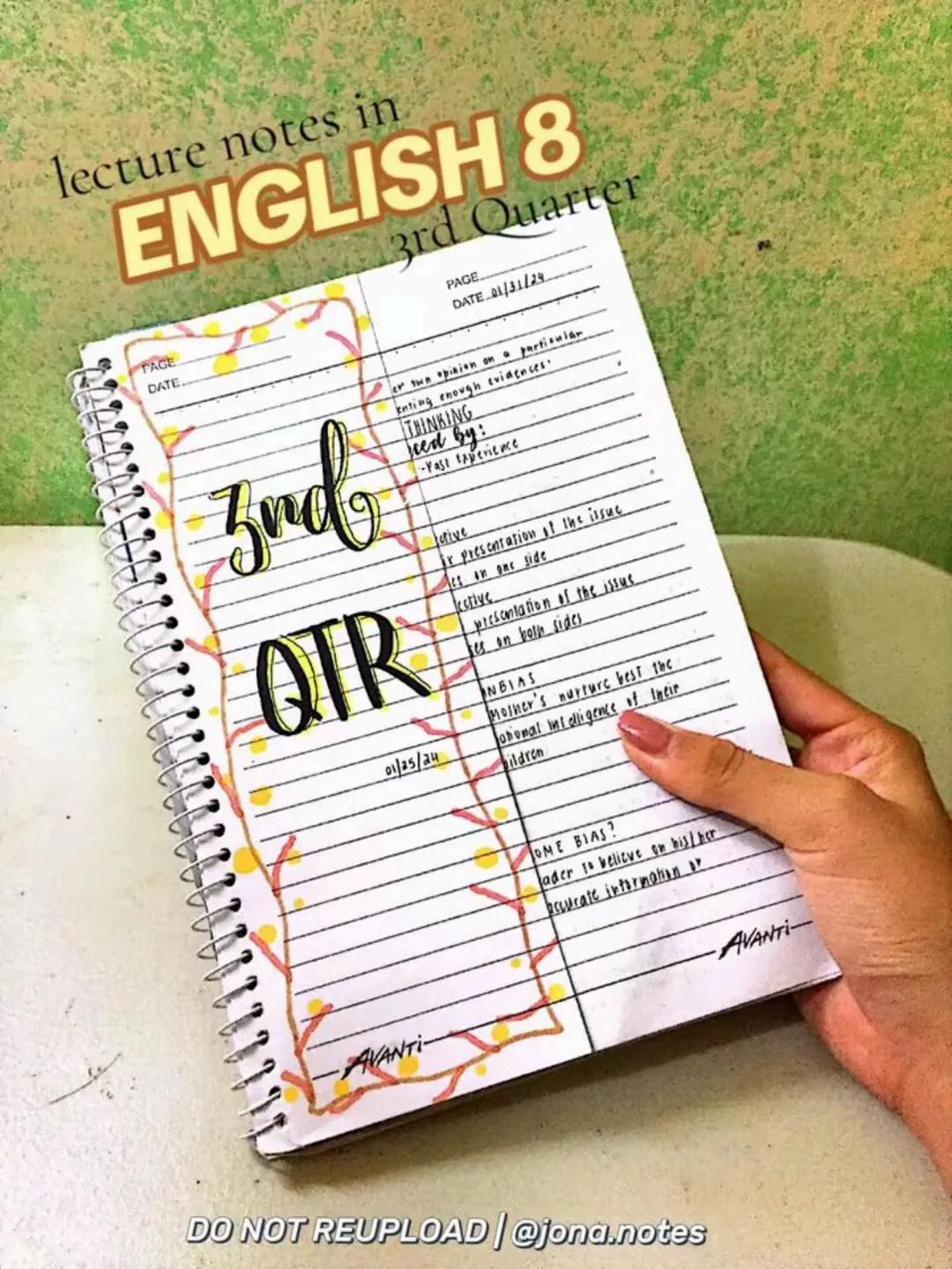 lecture notes in
ENGLISH 8
1st Quarter
PAGE
DATE
Good things
are coming
PSALM 27:13
DO NOT REUPLOAD | @jona.notes
BREAK A LEG!
-AVANTI- PAGE