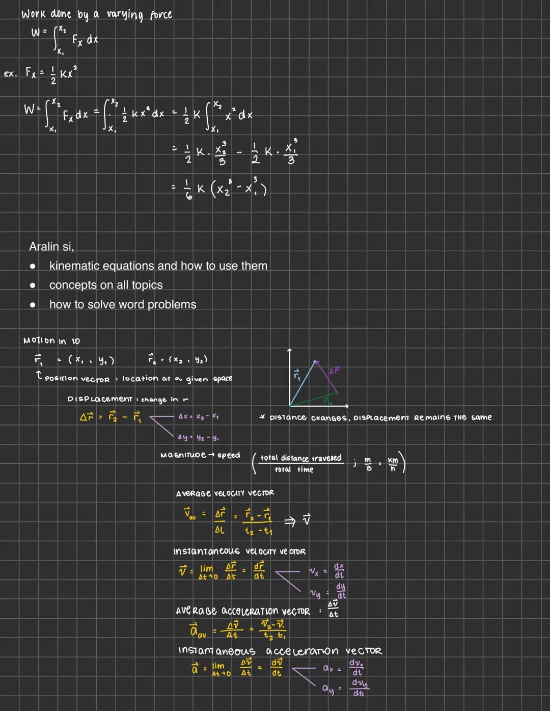Work done by a varying force
W = \(\int_{x_1}^{x_2} F_x dx\)
ex. \(F_x = \frac{1}{2}Kx^2\)
W = \(\int_{x_1}^{x_2} \frac{1}{2}Kx^2 dx = \frac