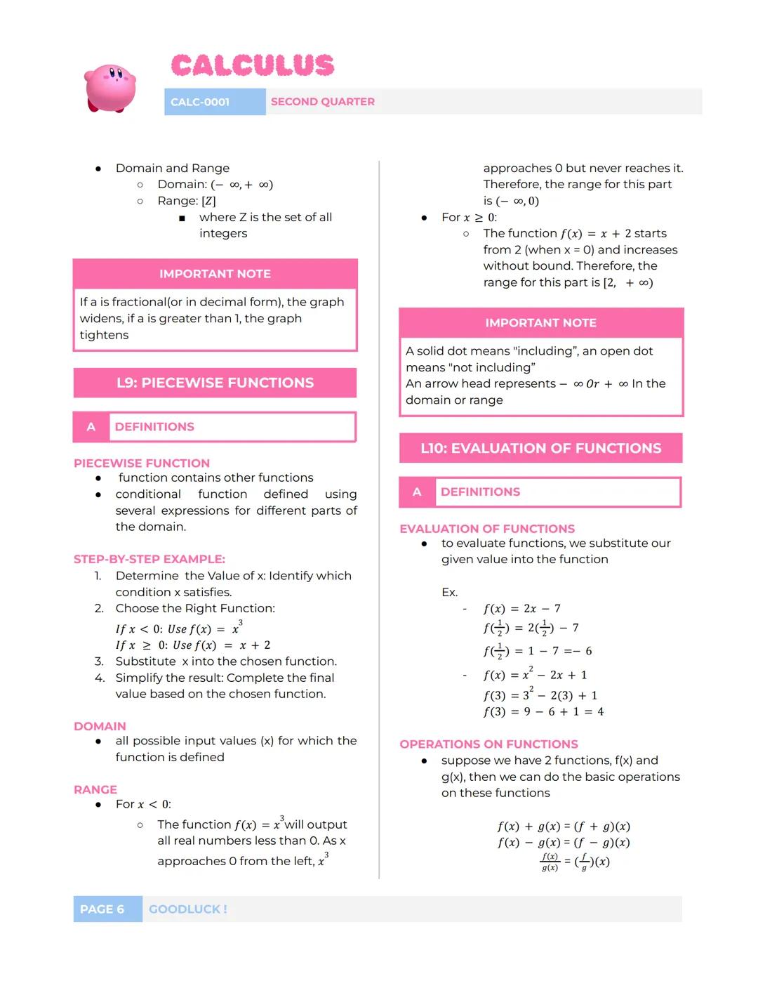 --- OCR Start ---
CALCULUS
CALC-0001
SECOND QUARTER
L1: RELATIONS & FUNCTIONS
A
DEFINITIONS
RELATION
set of ordered pairs
FUNCTION
element o