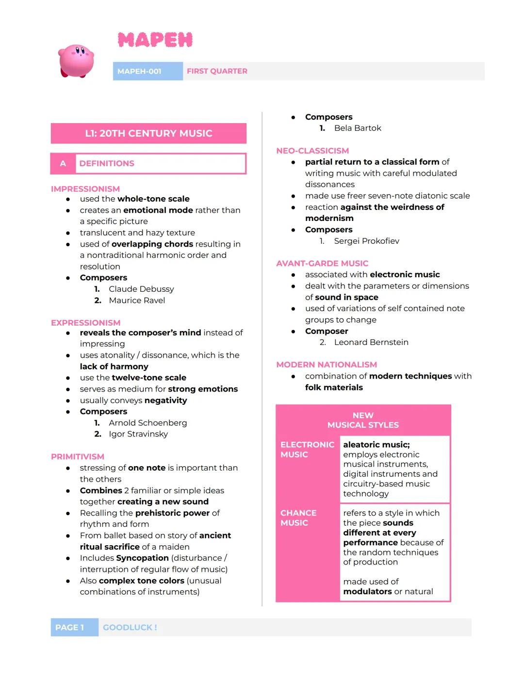 MAPEH G10 1ST QUARTER Reviewer
