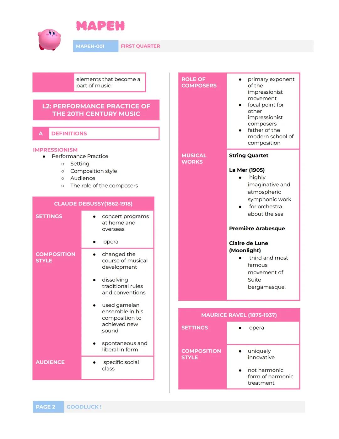 MAPEN
MAPEH-001
FIRST QUARTER
L1: 20TH CENTURY MUSIC
A
DEFINITIONS
IMPRESSIONISM
- used the whole-tone scale
- creates an emotional mode rat
