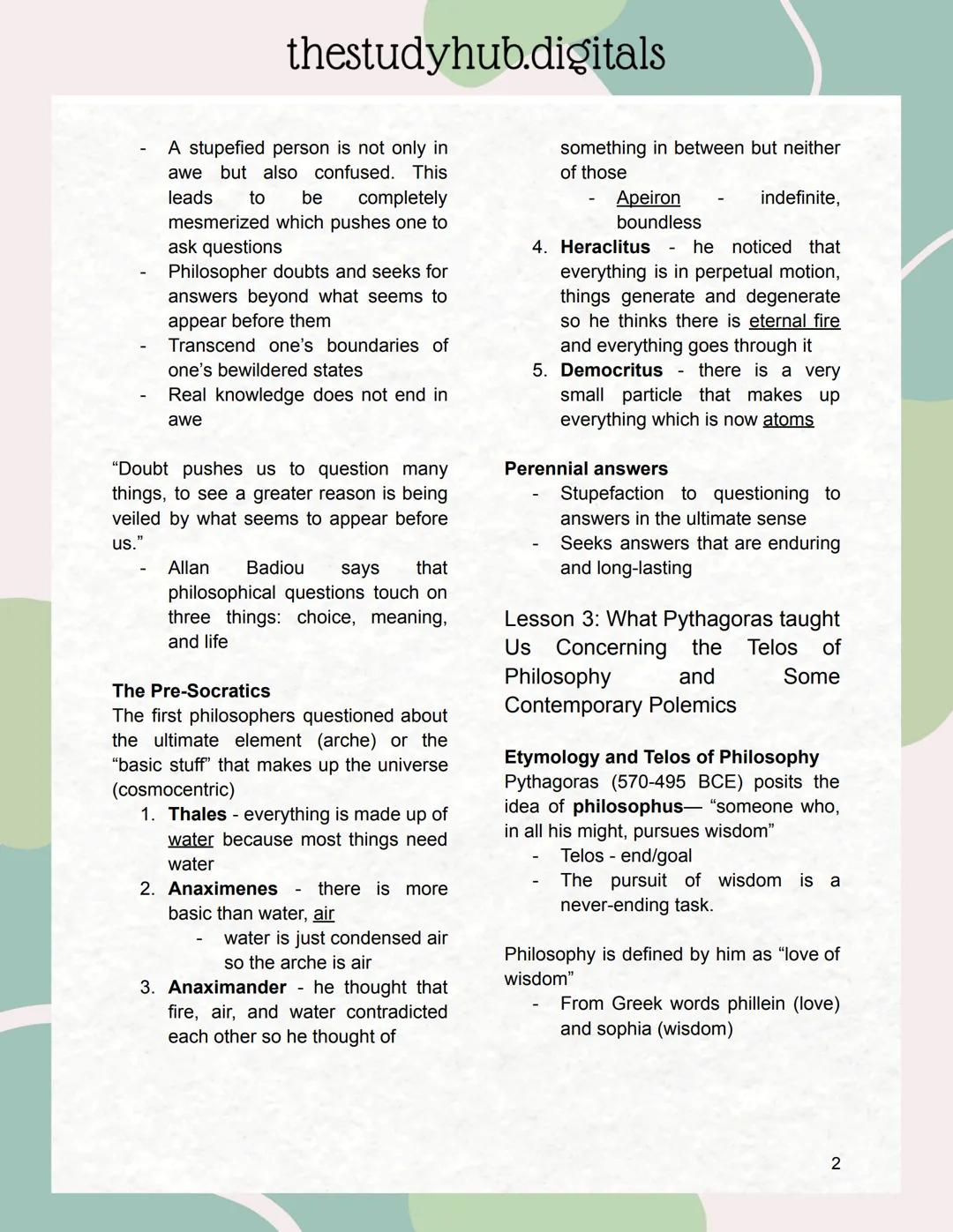 thestudyhub.digitals
Chapter I: Doing
Philosophy
Lesson 1: Muthos to Logos
- Beginning of philosophy can be
traced back to Ancient Greece in