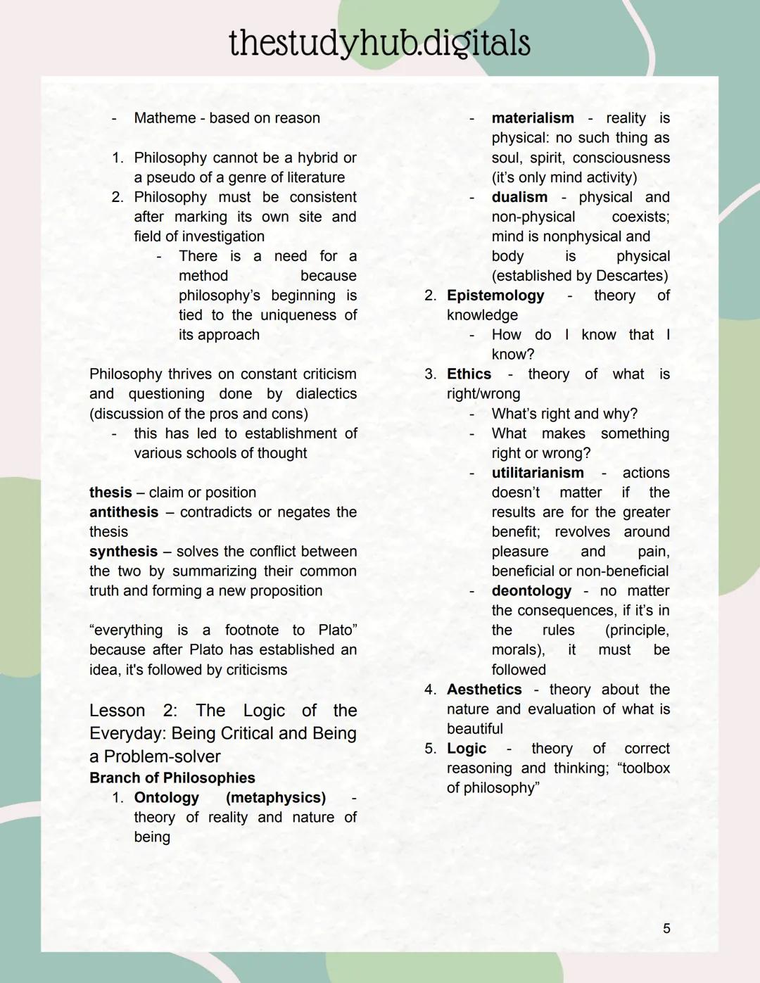 thestudyhub.digitals
Chapter I: Doing
Philosophy
Lesson 1: Muthos to Logos
- Beginning of philosophy can be
traced back to Ancient Greece in