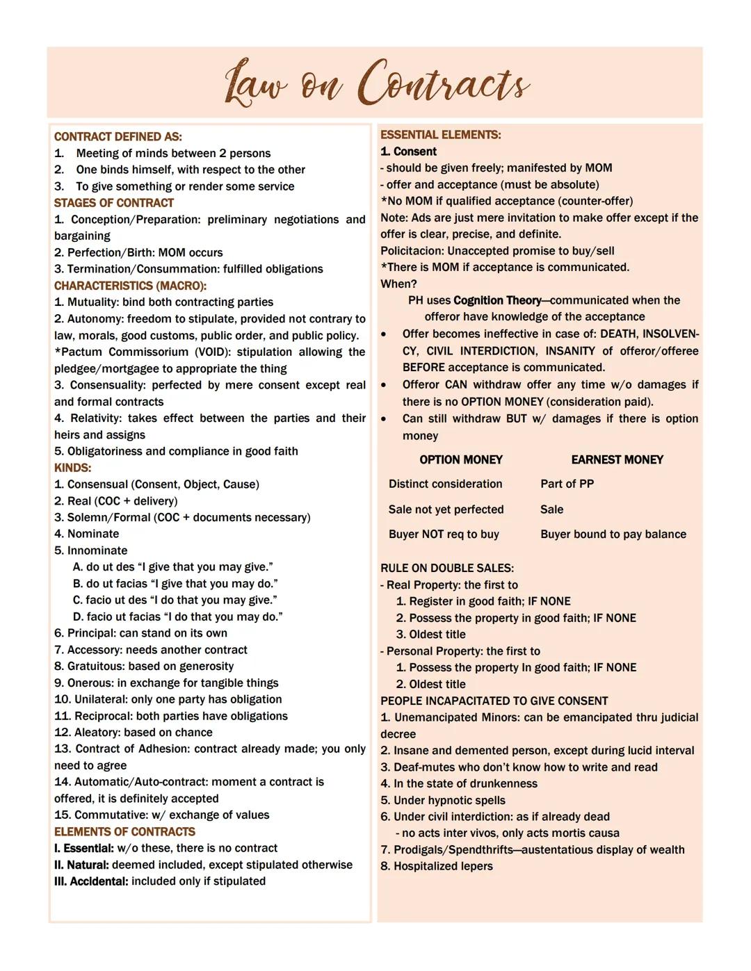 --- OCR Start ---
OBLIGATION DEFINED AS:
Law on Obligations
1. Juridical necessity (legally enforceable to court)
2. To give (positive, real