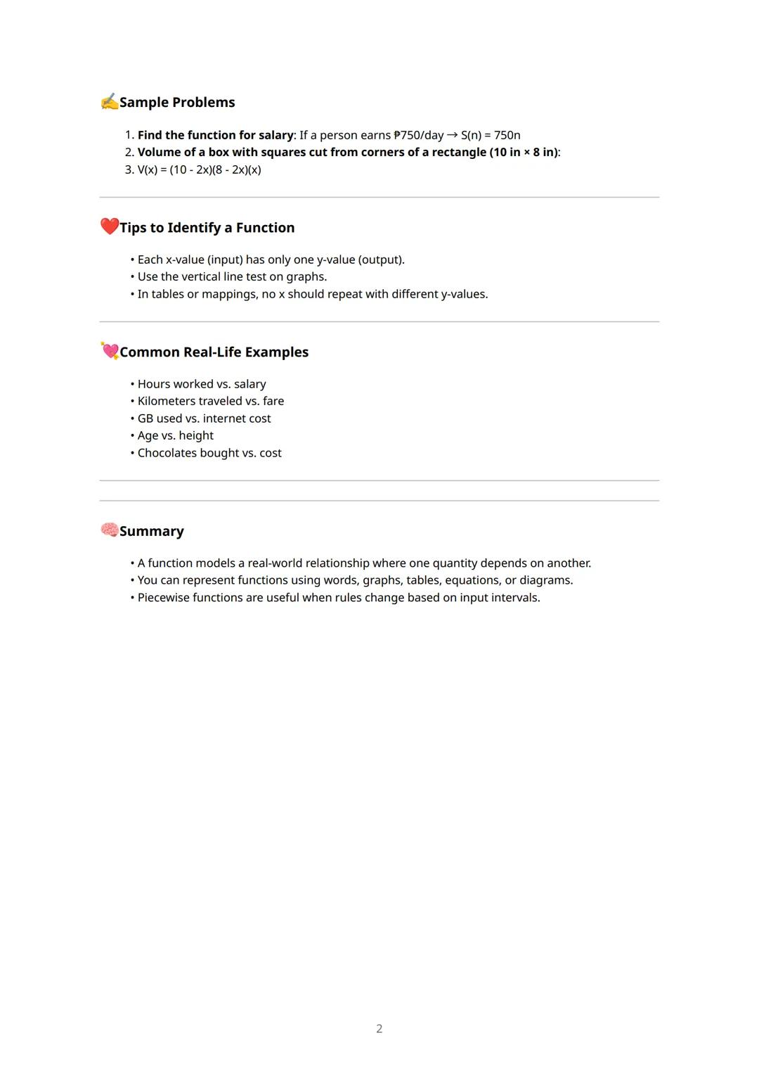 General Mathematics - Study Notes: Functions (Q1, Module 1)
Key Concepts
What is a Function?
• A function is a relation where each element i
