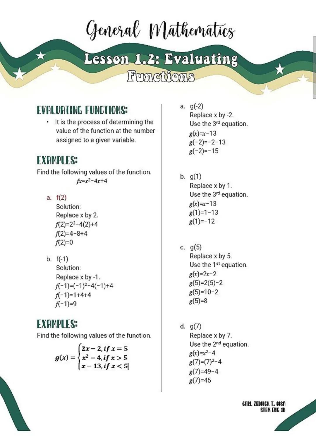 General Mathematics
Lesson 1.1: Functions &
Relations
DEFINITION OF A RELATION:
- A relation is a rule that relates
values from a set of val