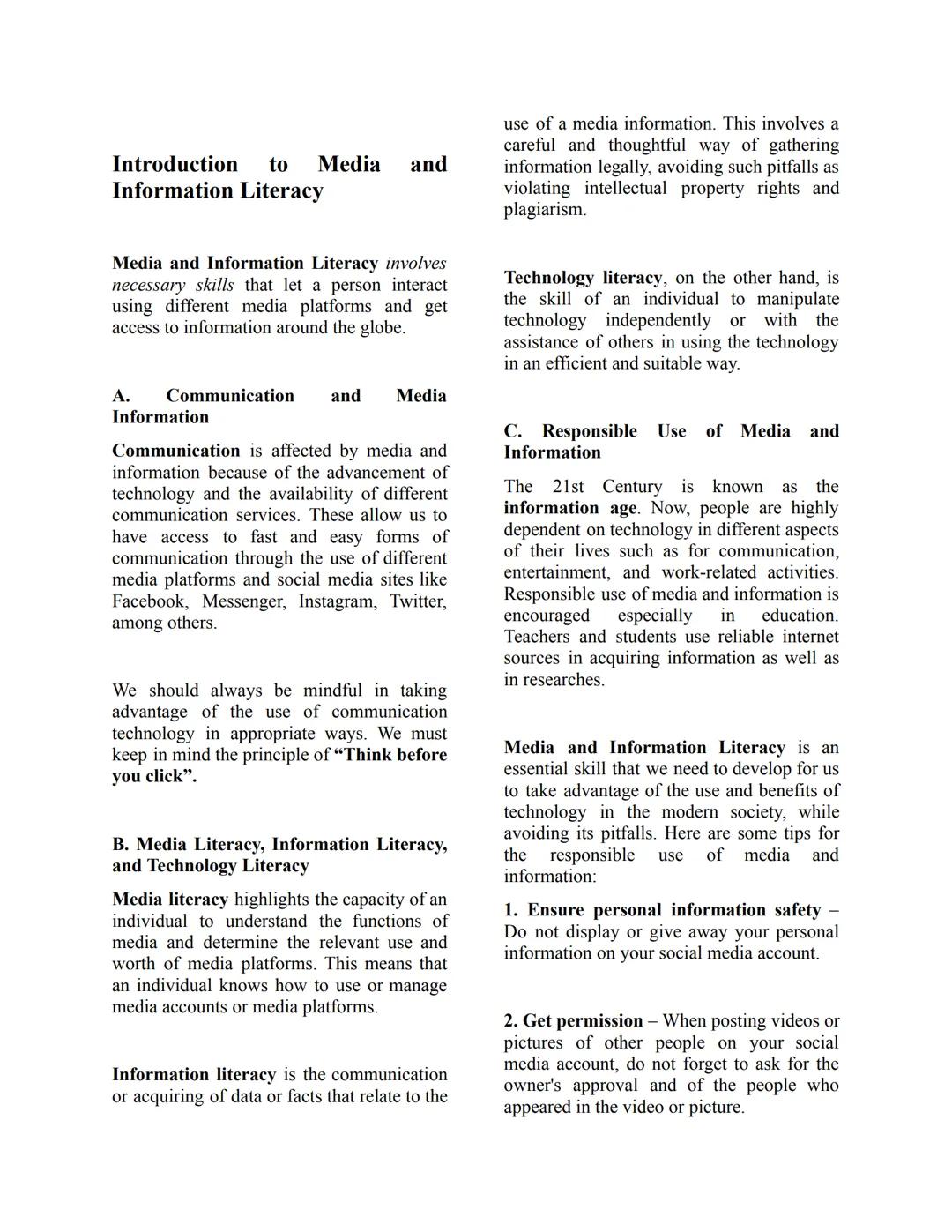 Introduction to Media and Information Literacy