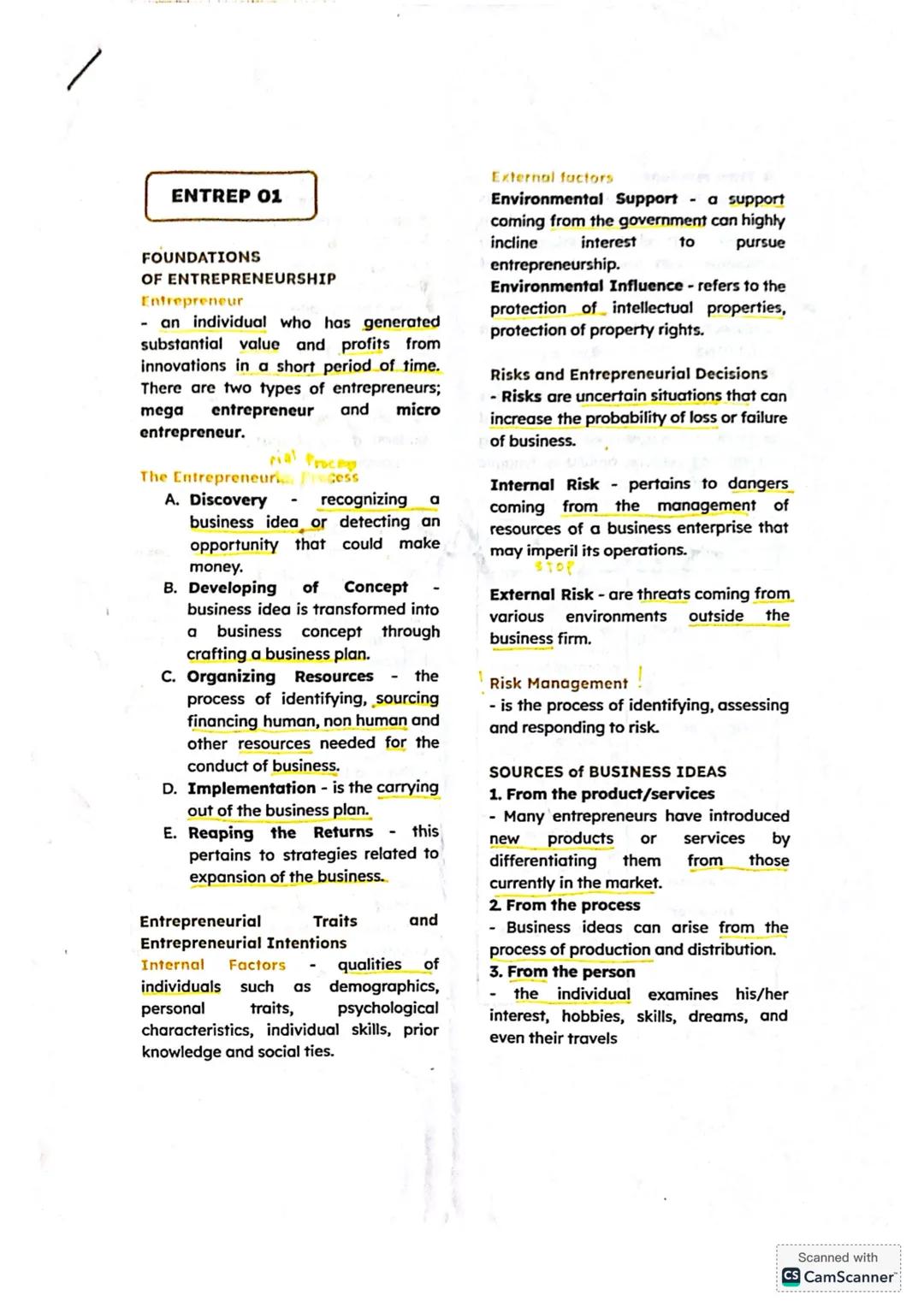 ENTREP 01
FOUNDATIONS
OF ENTREPRENEURSHIP
Entrepreneur
- an individual who has generated
substantial value and profits from
innovations in a